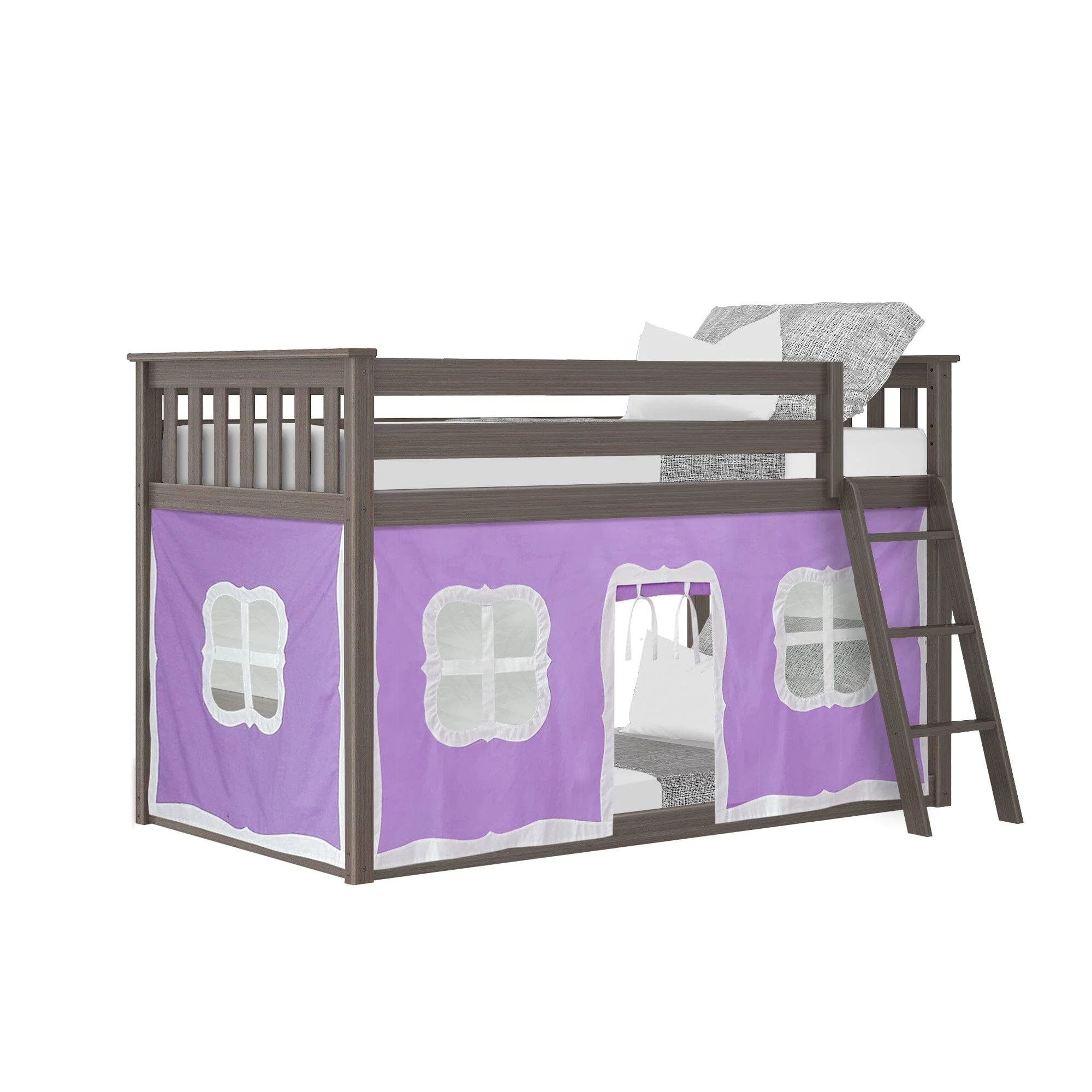 Twin Over Twin Low Bunk Bed With Curtain - Image 48