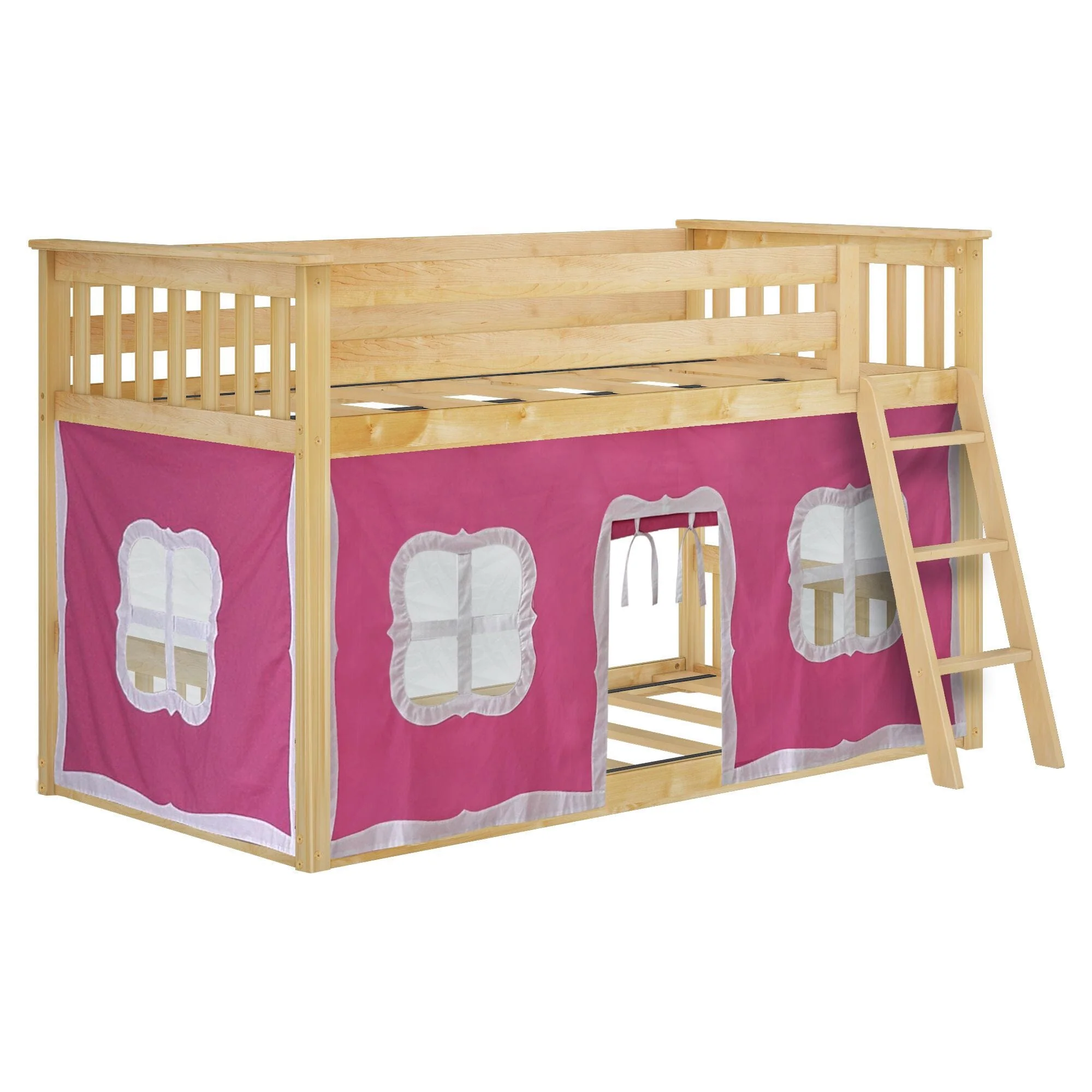 Twin Over Twin Low Bunk Bed With Curtain - Image 49