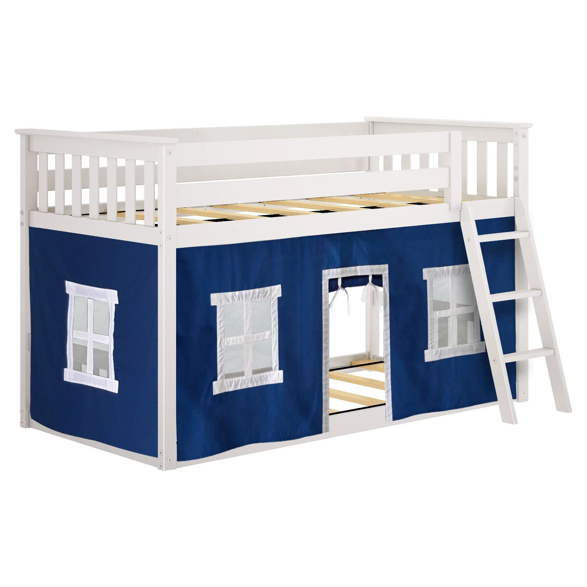 Twin Over Twin Low Bunk Bed With Curtain - Image 50