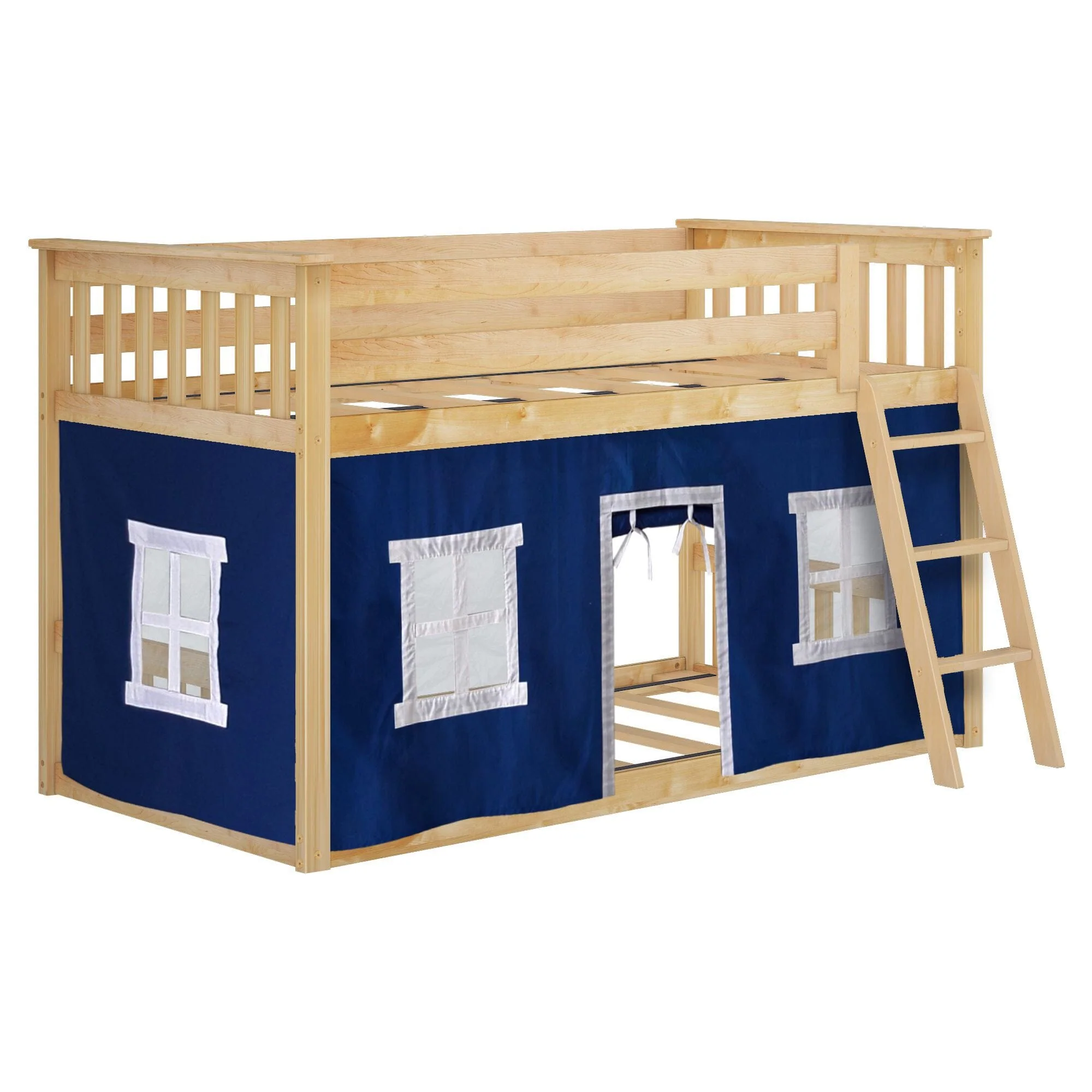 Twin Over Twin Low Bunk Bed With Curtain - Image 53