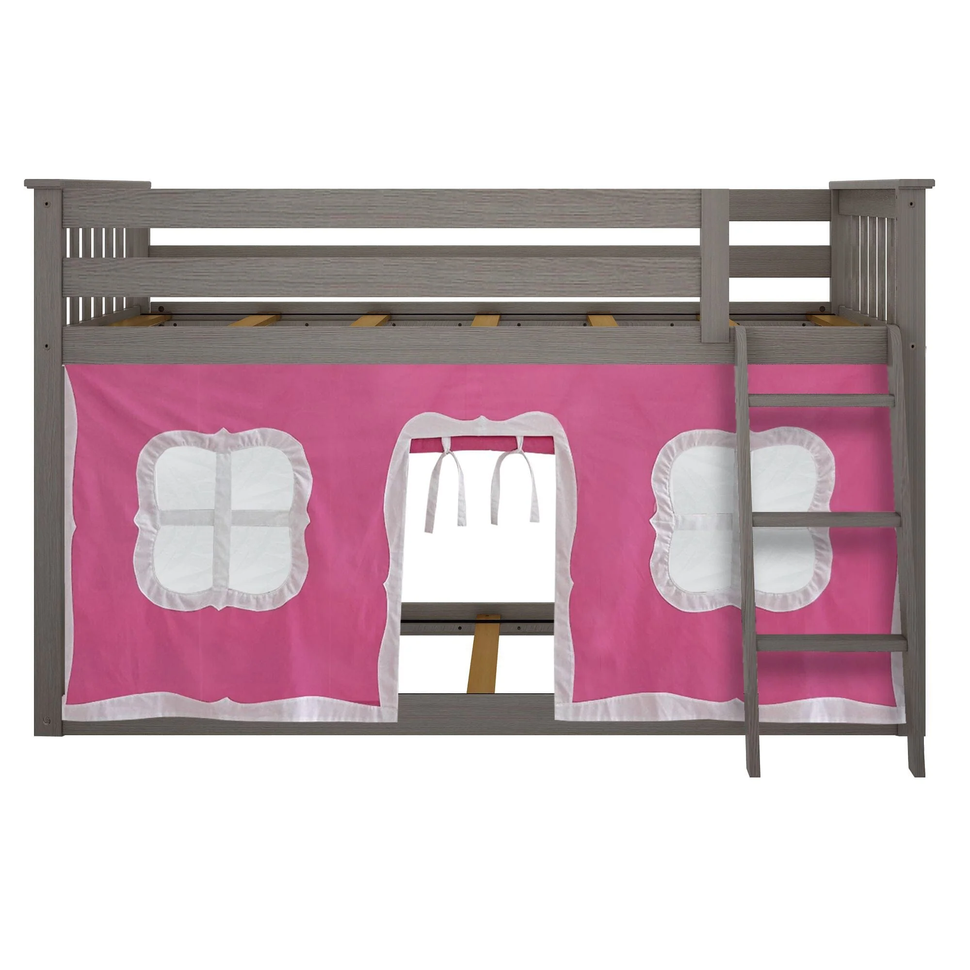Twin Over Twin Low Bunk Bed With Curtain - Image 54