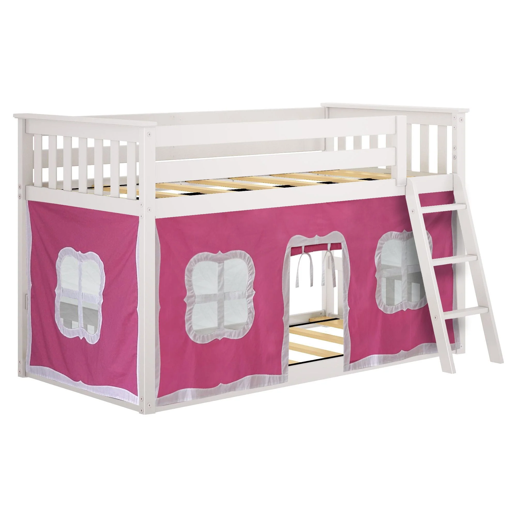 Twin Over Twin Low Bunk Bed With Curtain - Image 56