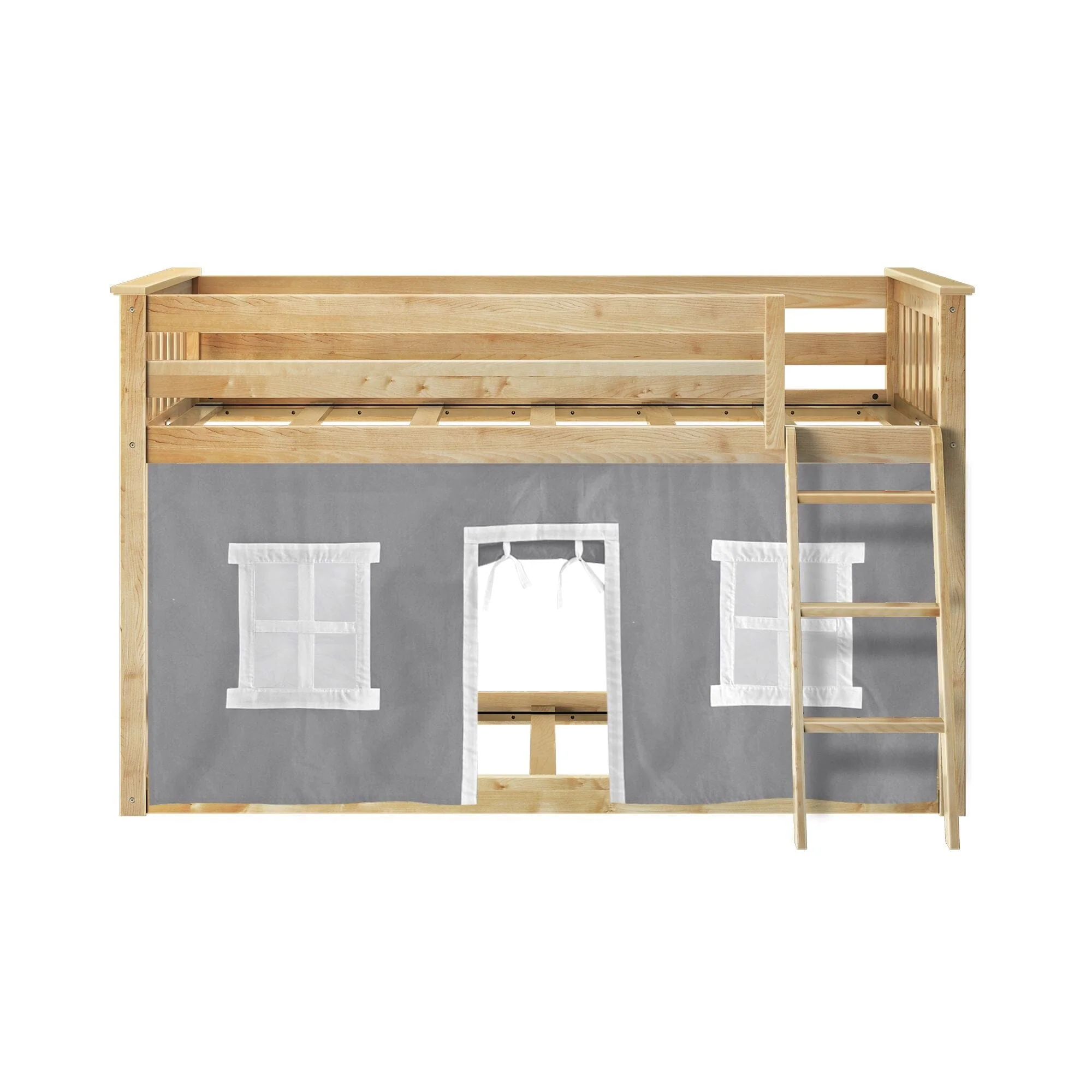 Twin Over Twin Low Bunk Bed With Curtain - Image 58