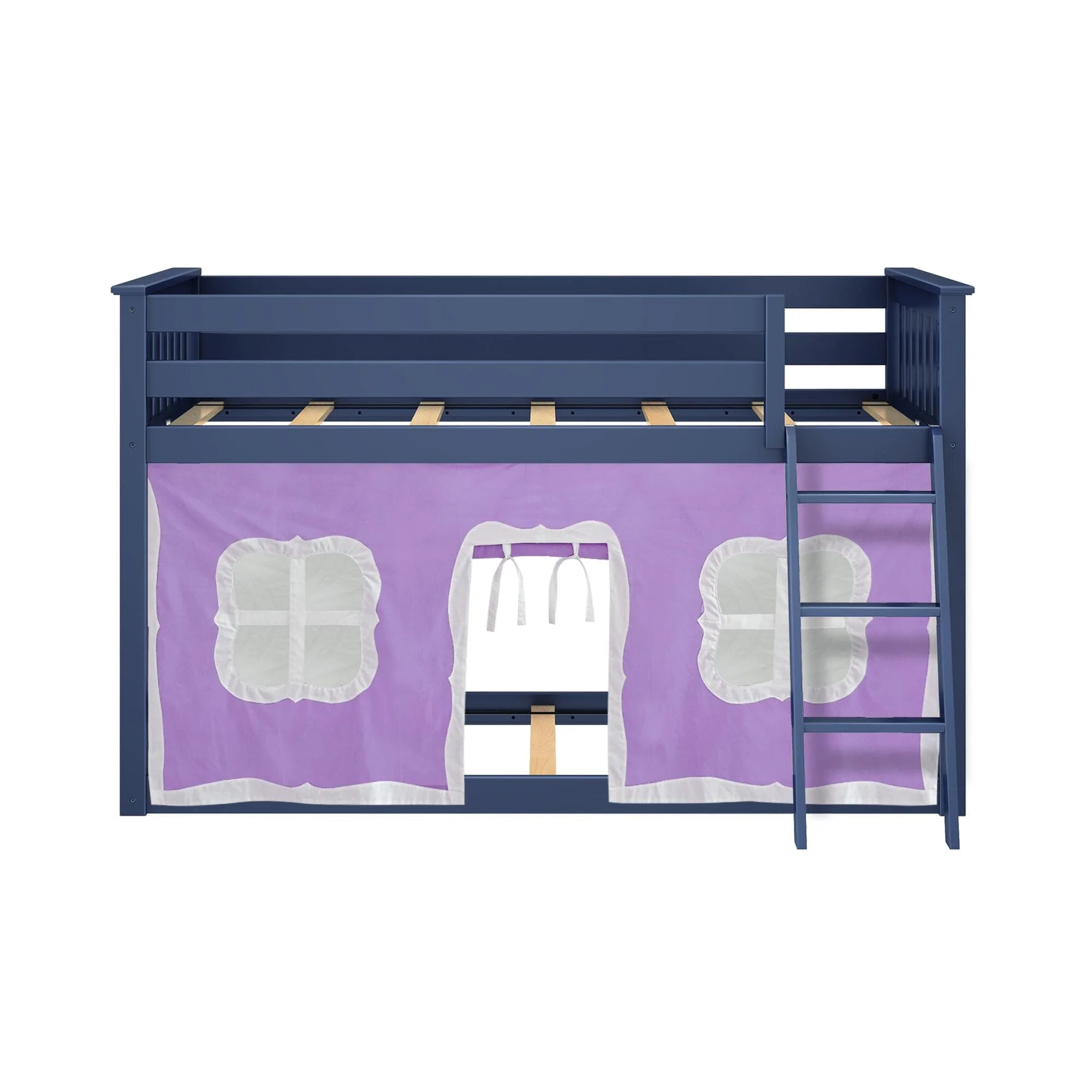 Twin Over Twin Low Bunk Bed With Curtain - Image 62