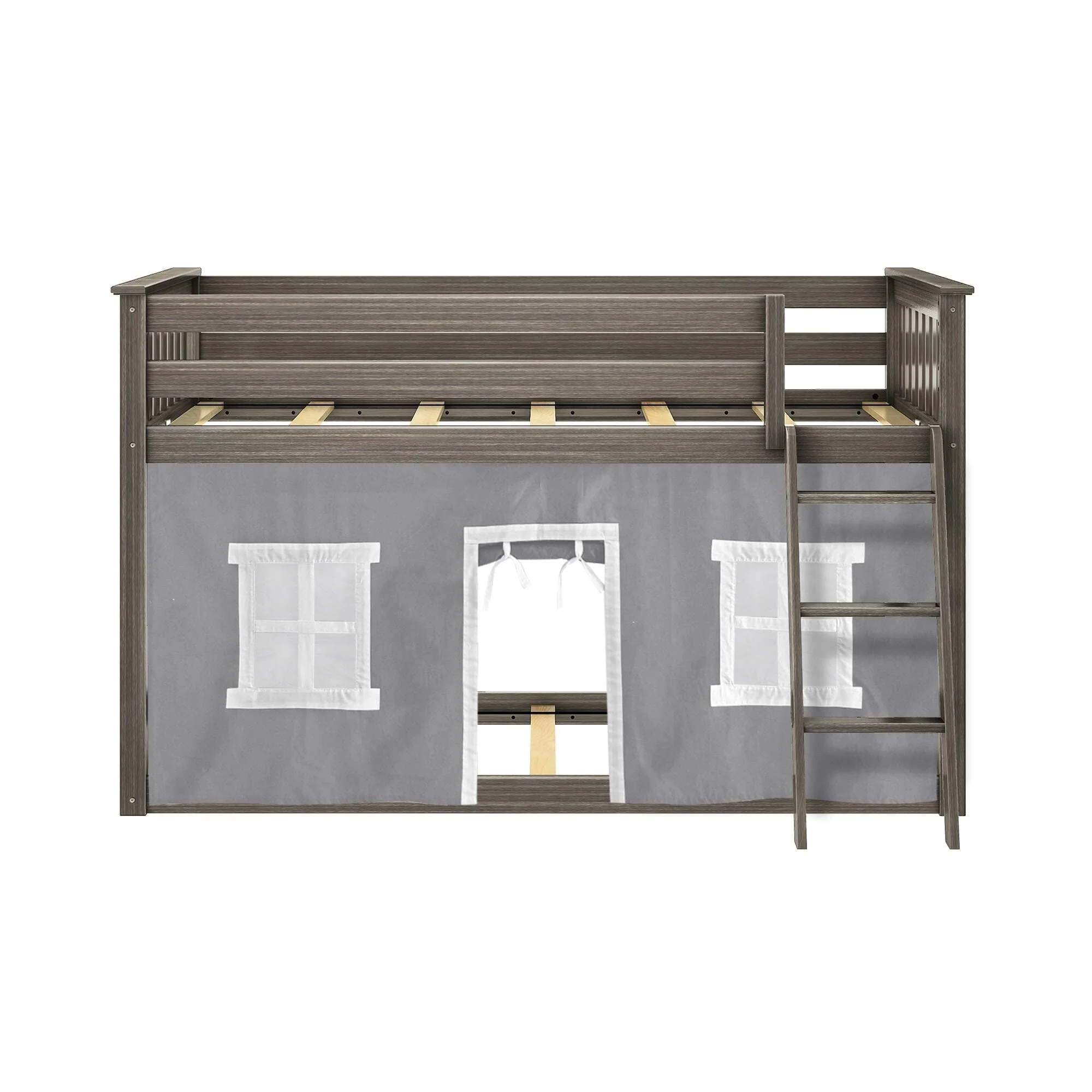 Twin Over Twin Low Bunk Bed With Curtain - Image 63