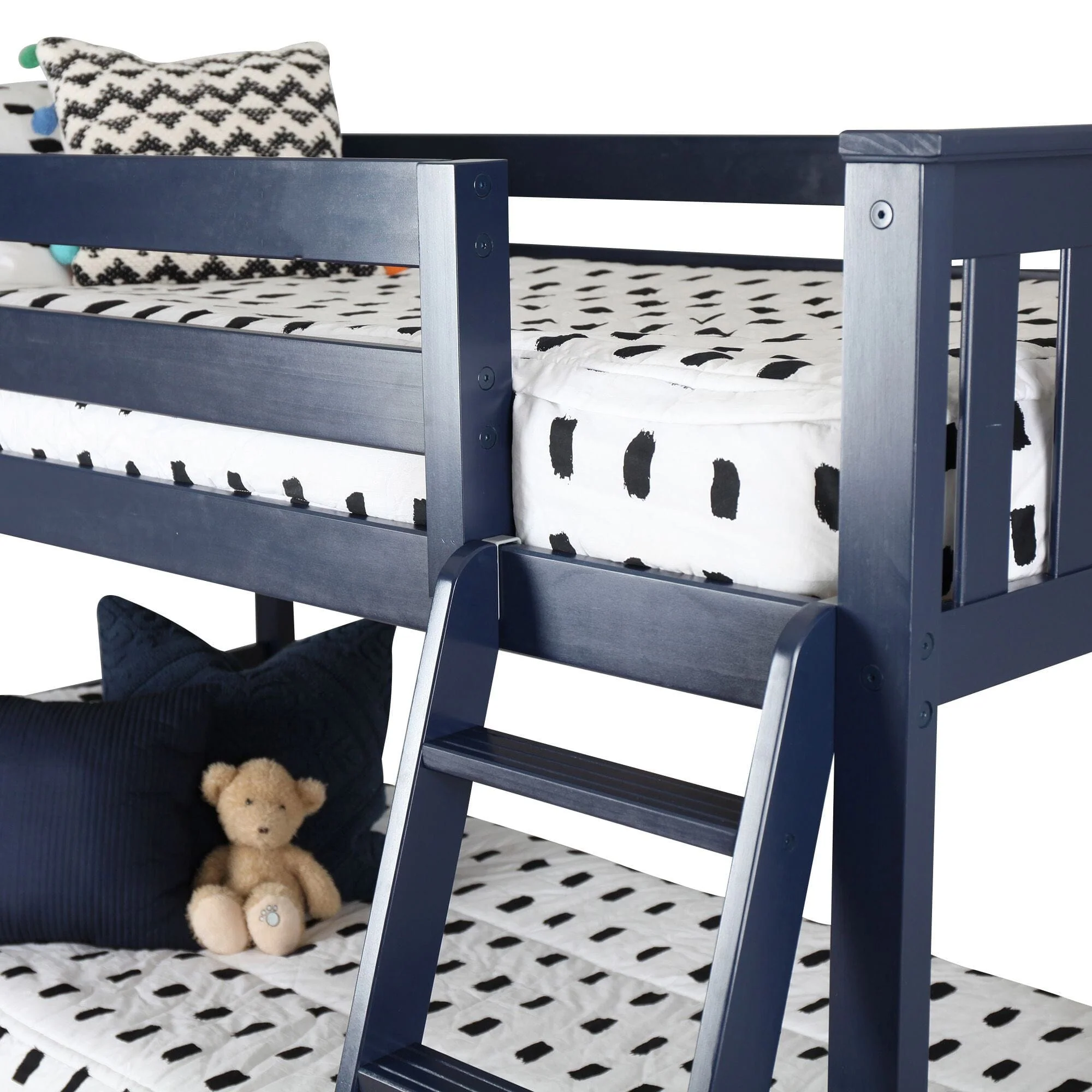Twin Over Twin Low Bunk Bed With Curtain - Image 82