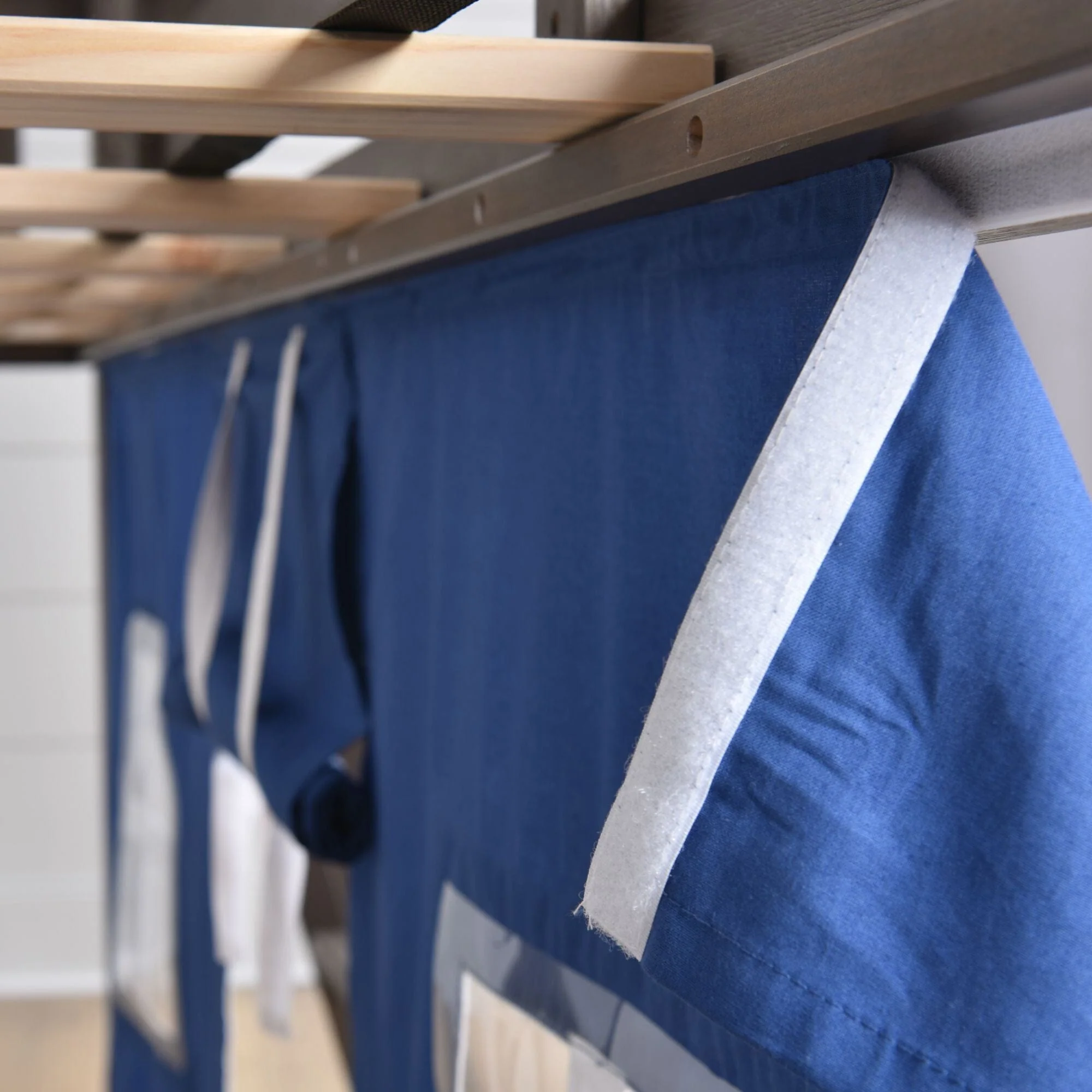 Twin Over Twin Low Bunk Bed With Curtain - Image 84