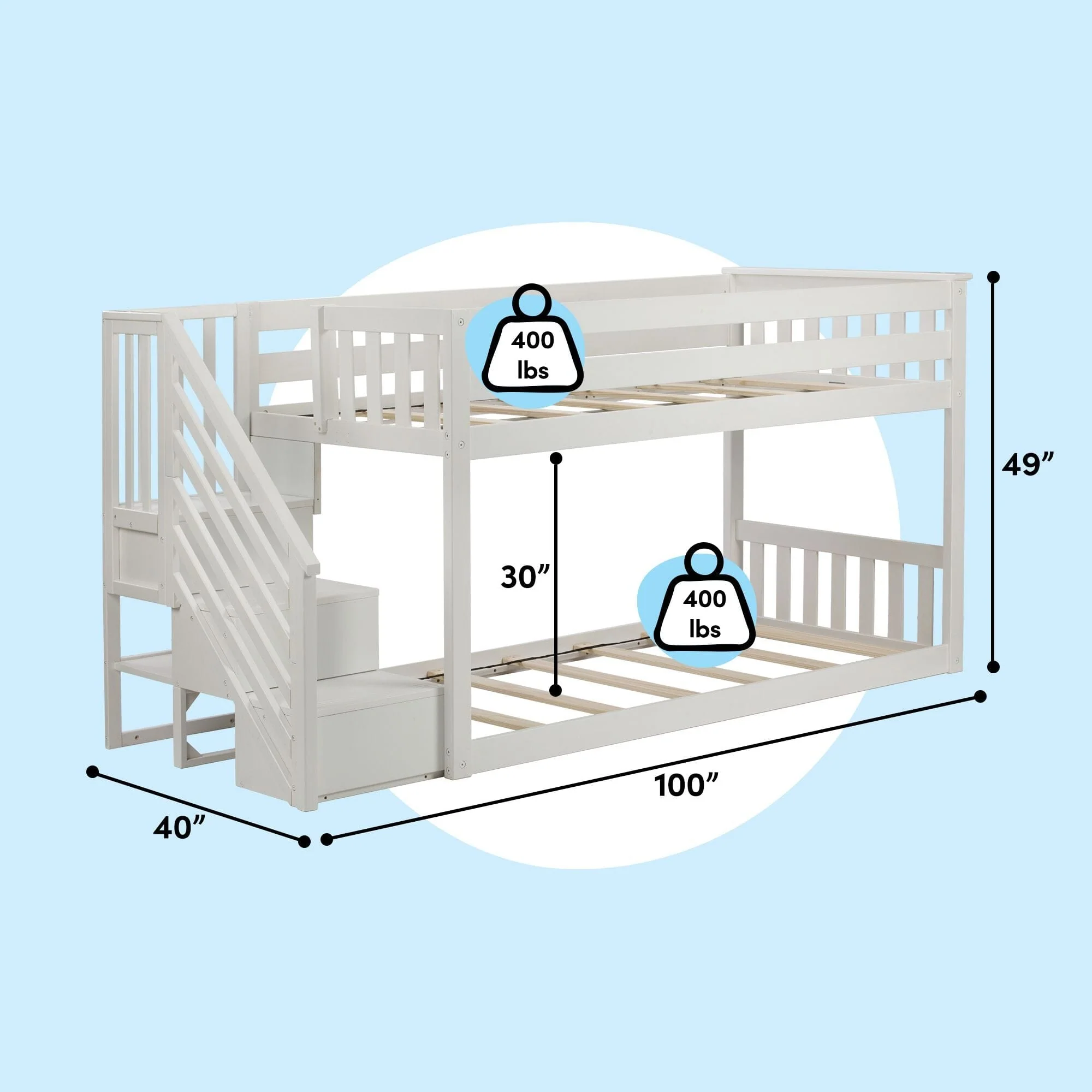 Twin Over Twin Low Bunk Bed With Stairs - Image 24
