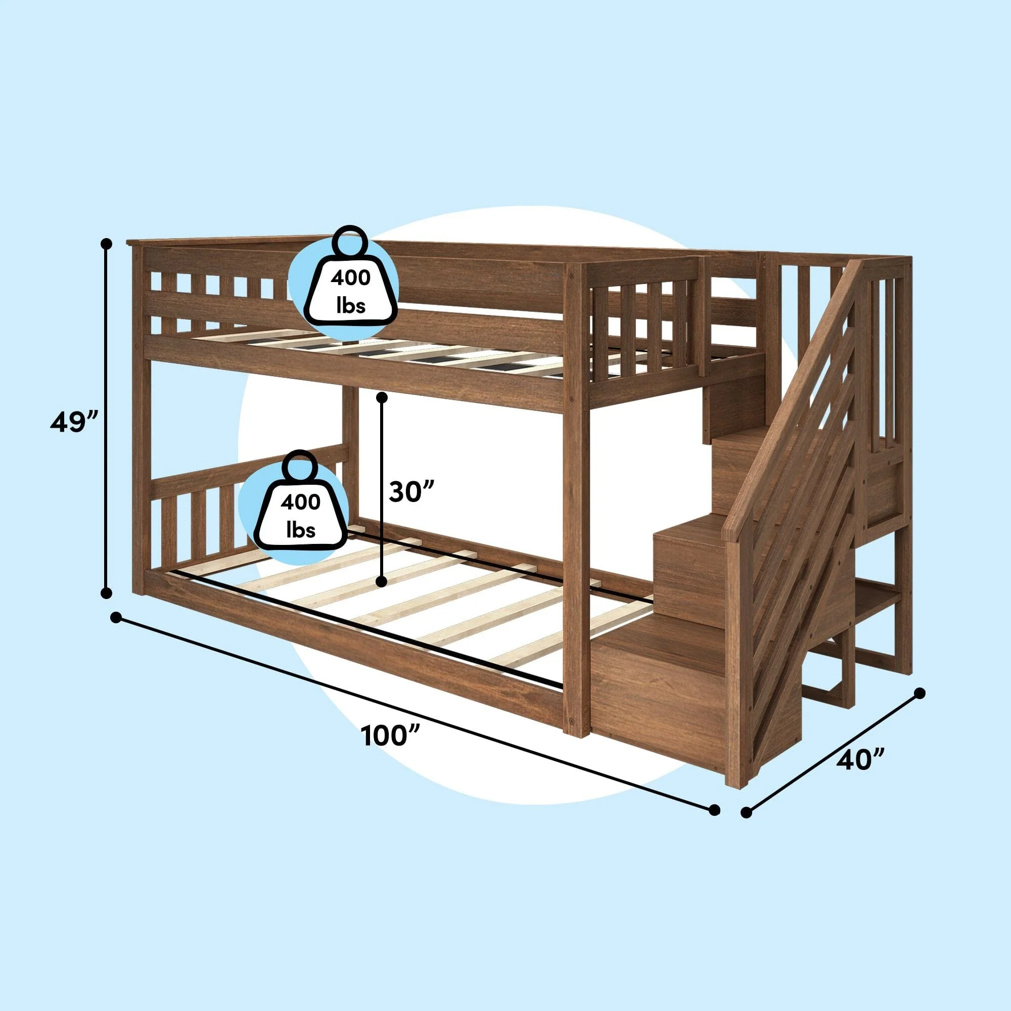 Twin Over Twin Low Bunk Bed With Stairs - Image 26