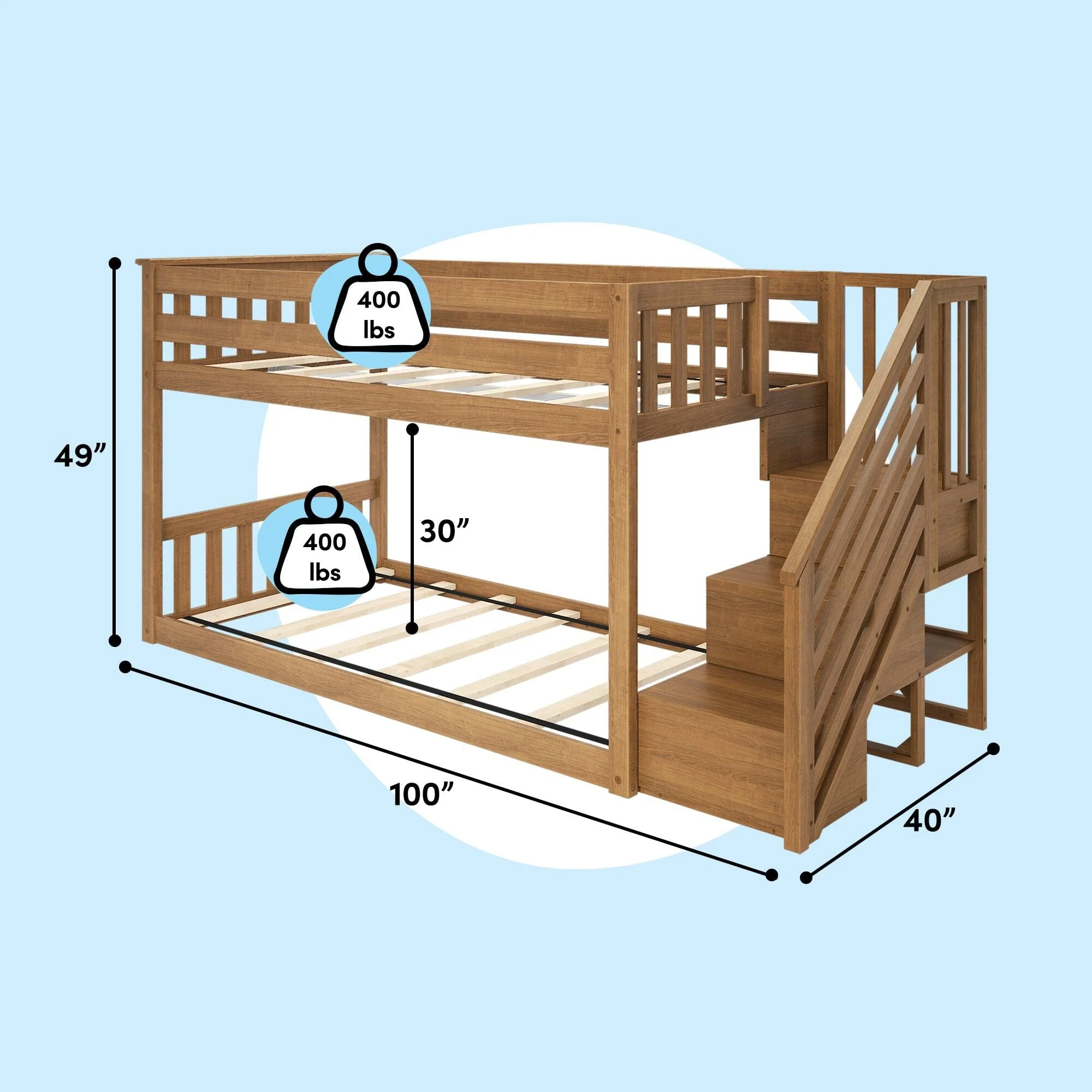 Twin Over Twin Low Bunk Bed With Stairs - Image 27