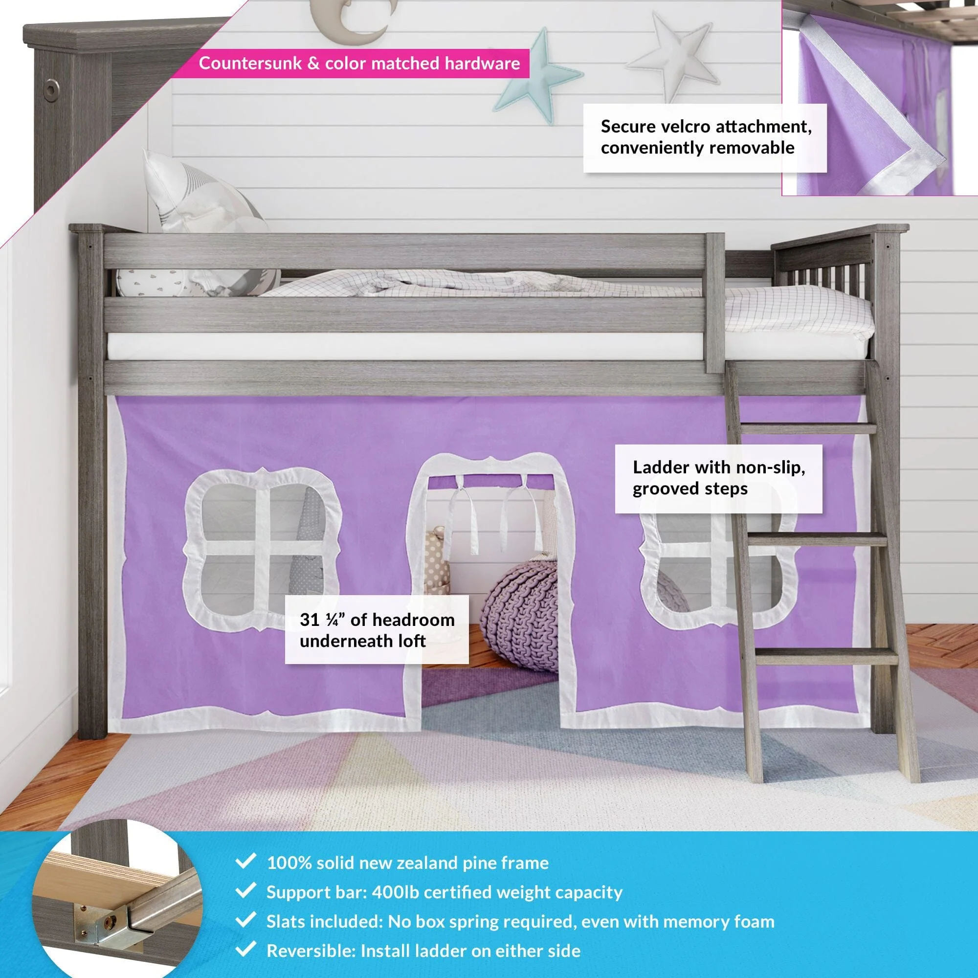 Twin Low Loft Bed With Curtain - Image 12