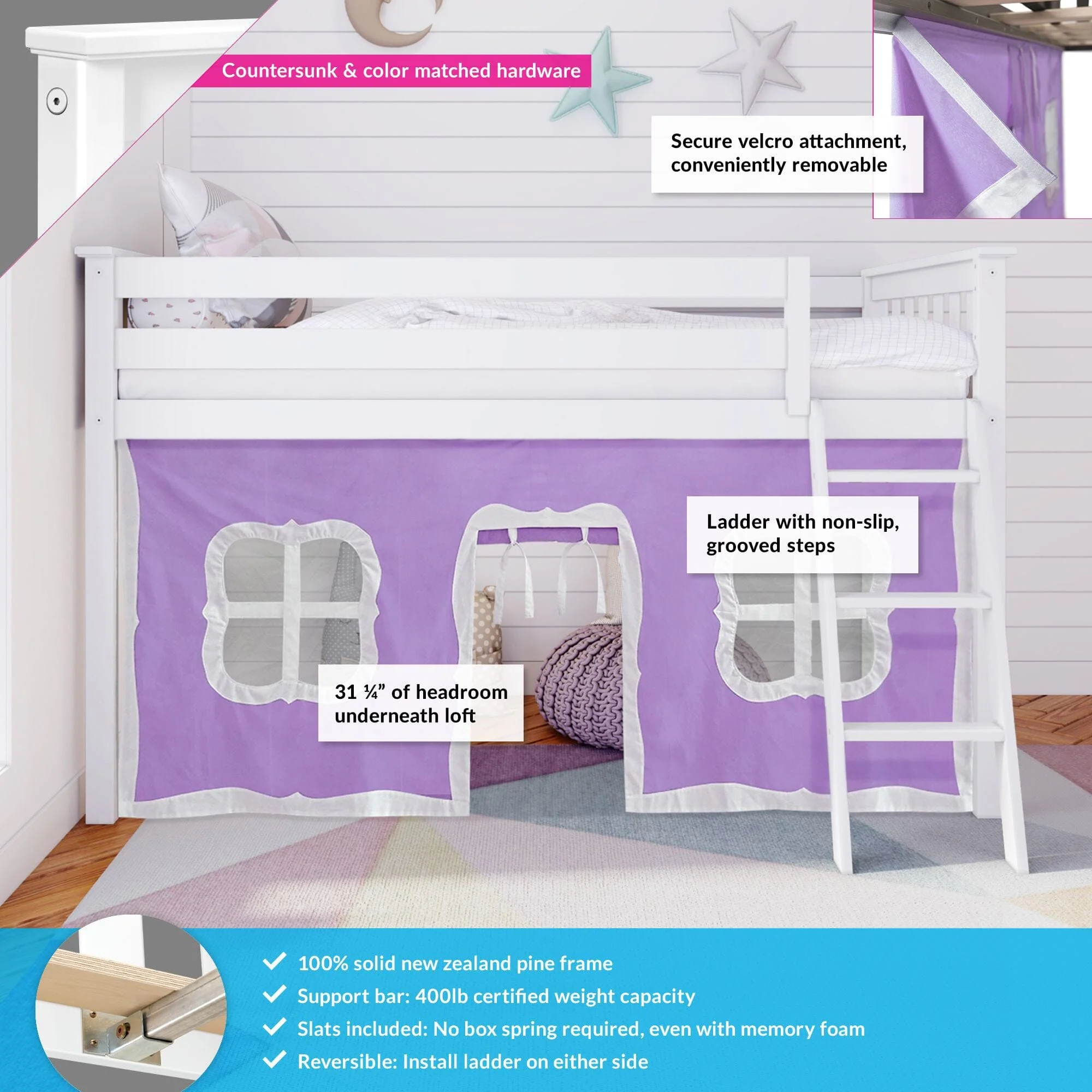 Twin Low Loft Bed With Curtain - Image 14