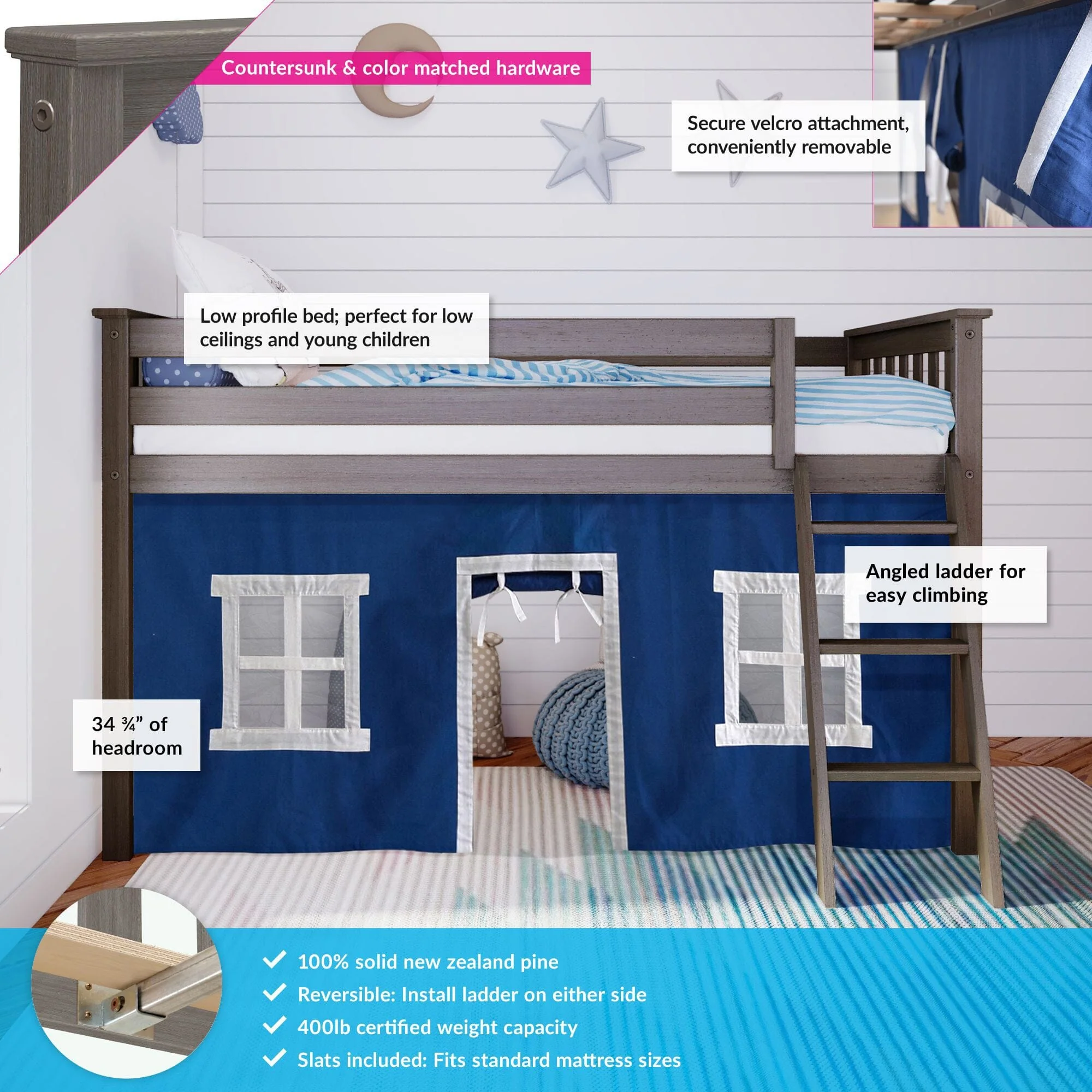 Twin Low Loft Bed With Curtain - Image 9