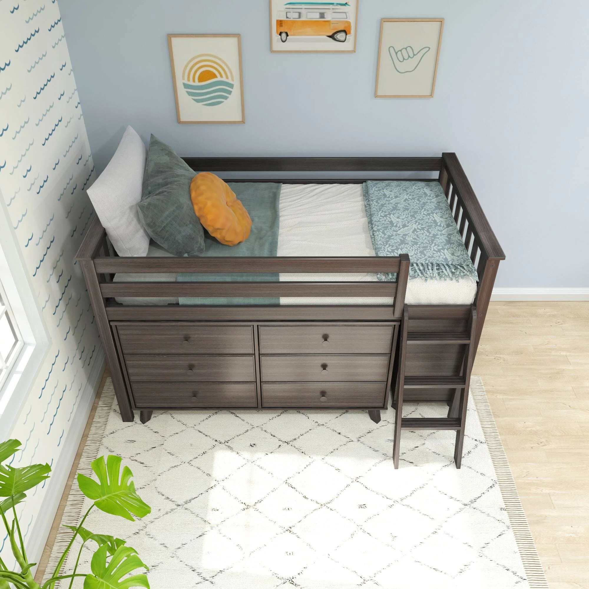 Twin Low Loft Bed With 2 Dressers - Image 17