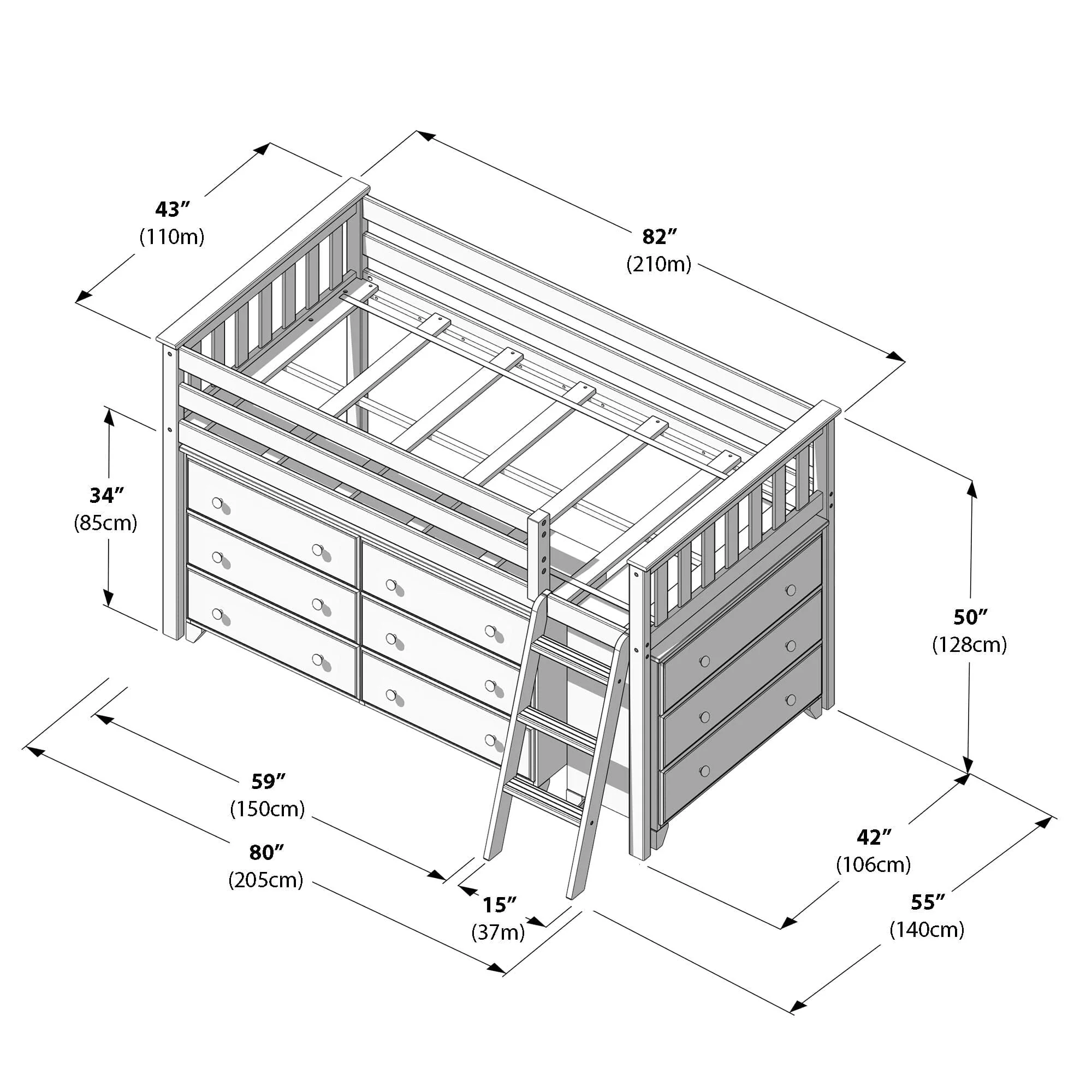 Twin Low Loft Bed With 2 Dressers - Image 24