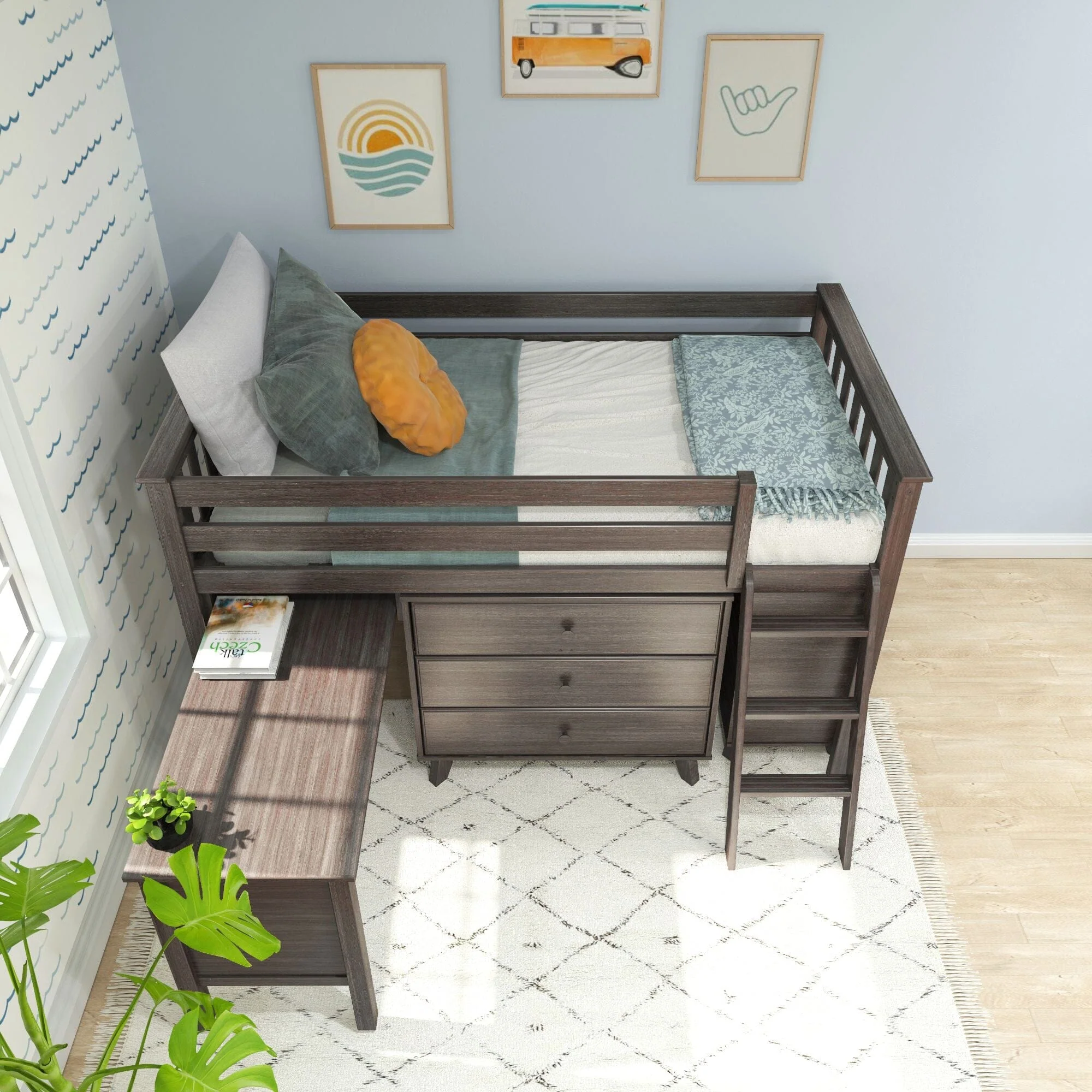 Twin Low Loft Bed With Desk & Dressers - Image 12
