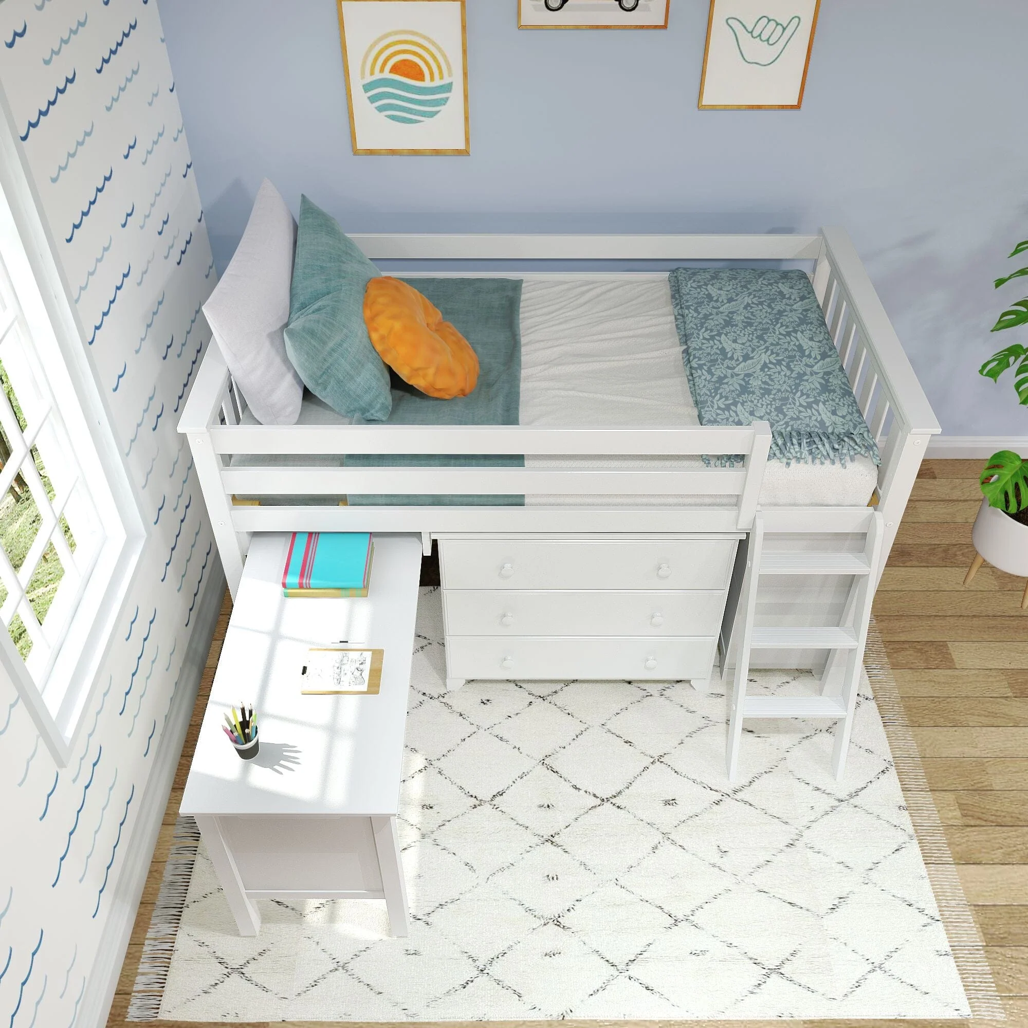 Twin Low Loft Bed With Desk & Dressers - Image 13