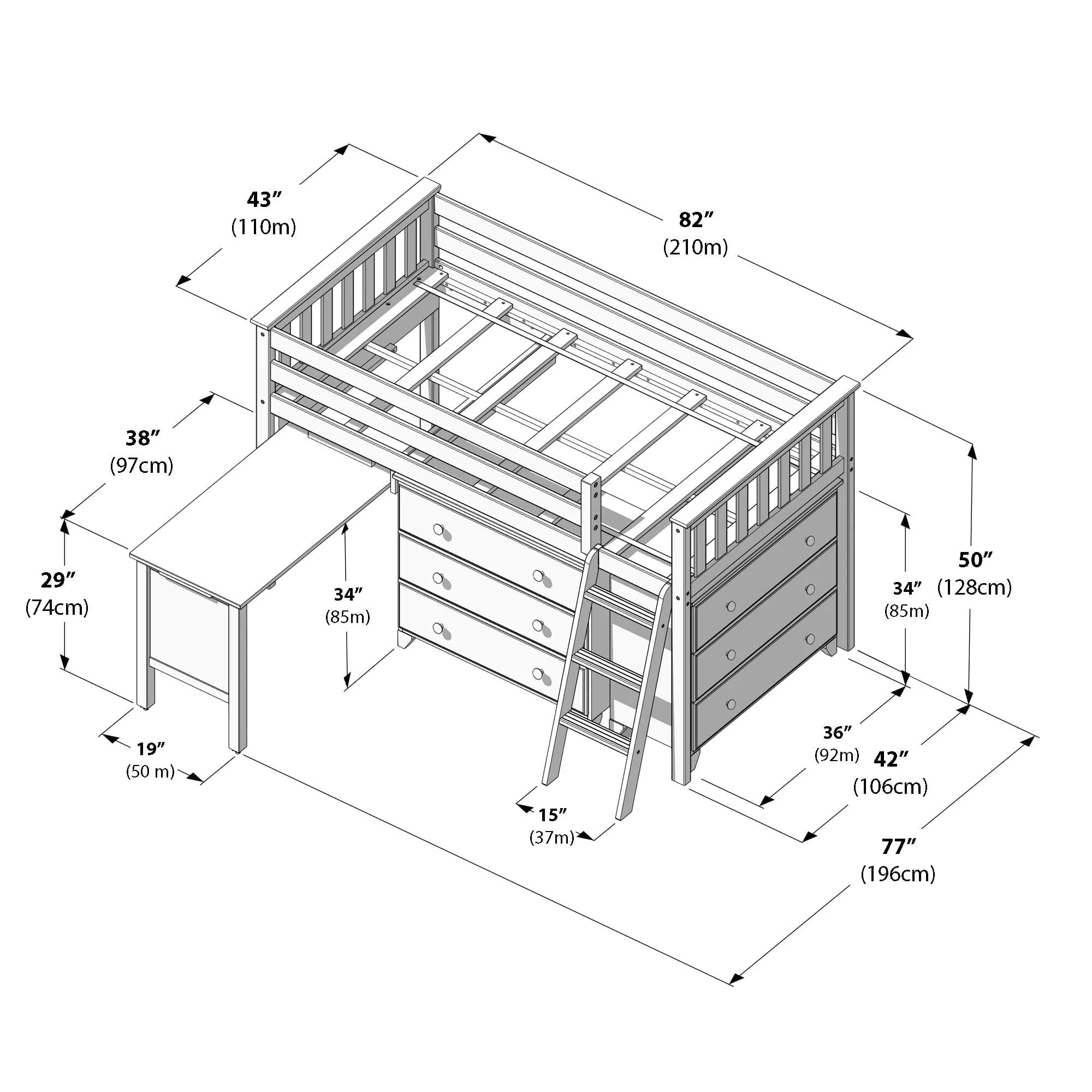 Twin Low Loft Bed With Desk & Dressers - Image 20