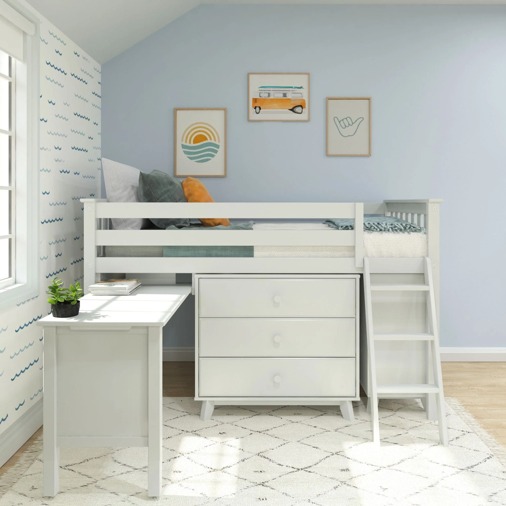 Twin Low Loft Bed With Desk & Dressers - Image 3