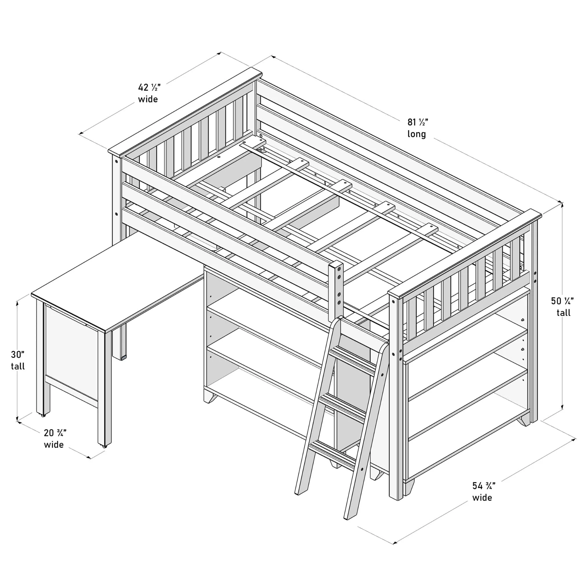 Twin Low Loft Bed With Desk & Bookcases - Image 13