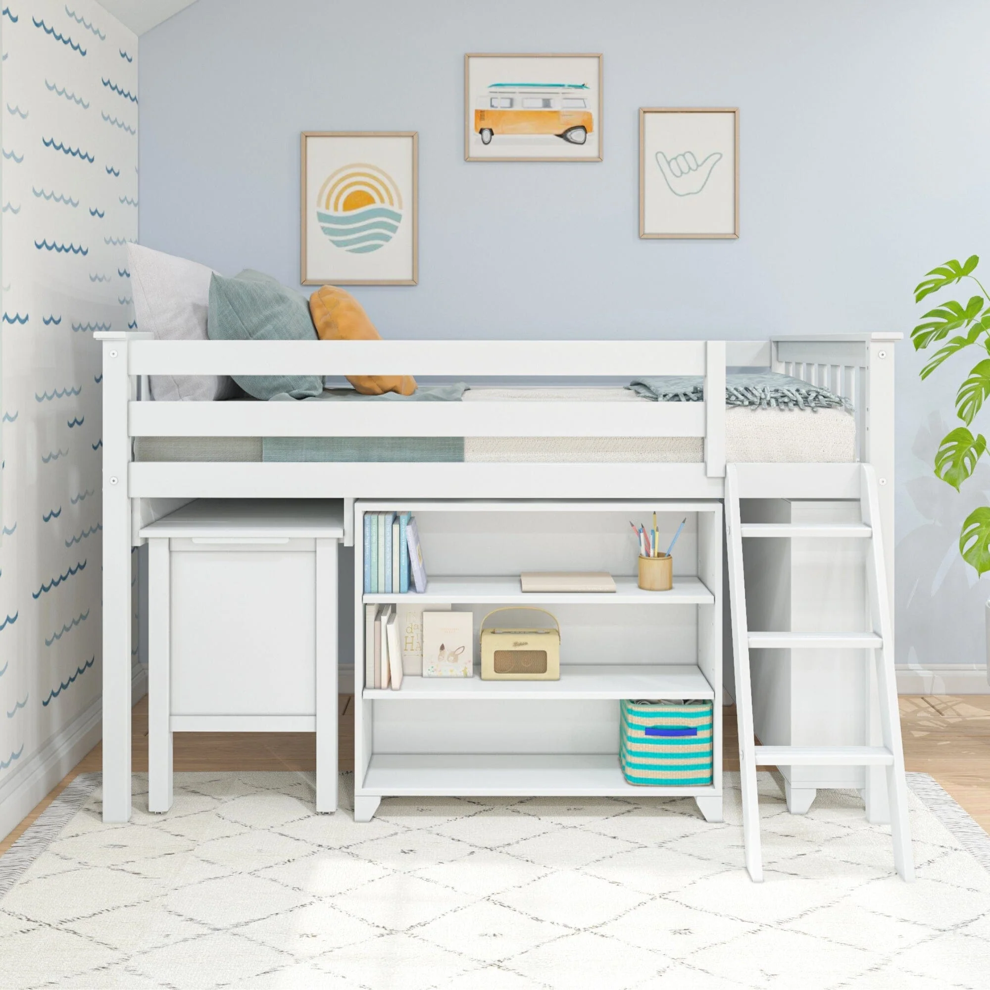 Twin Low Loft Bed With Desk & Bookcases - Image 3