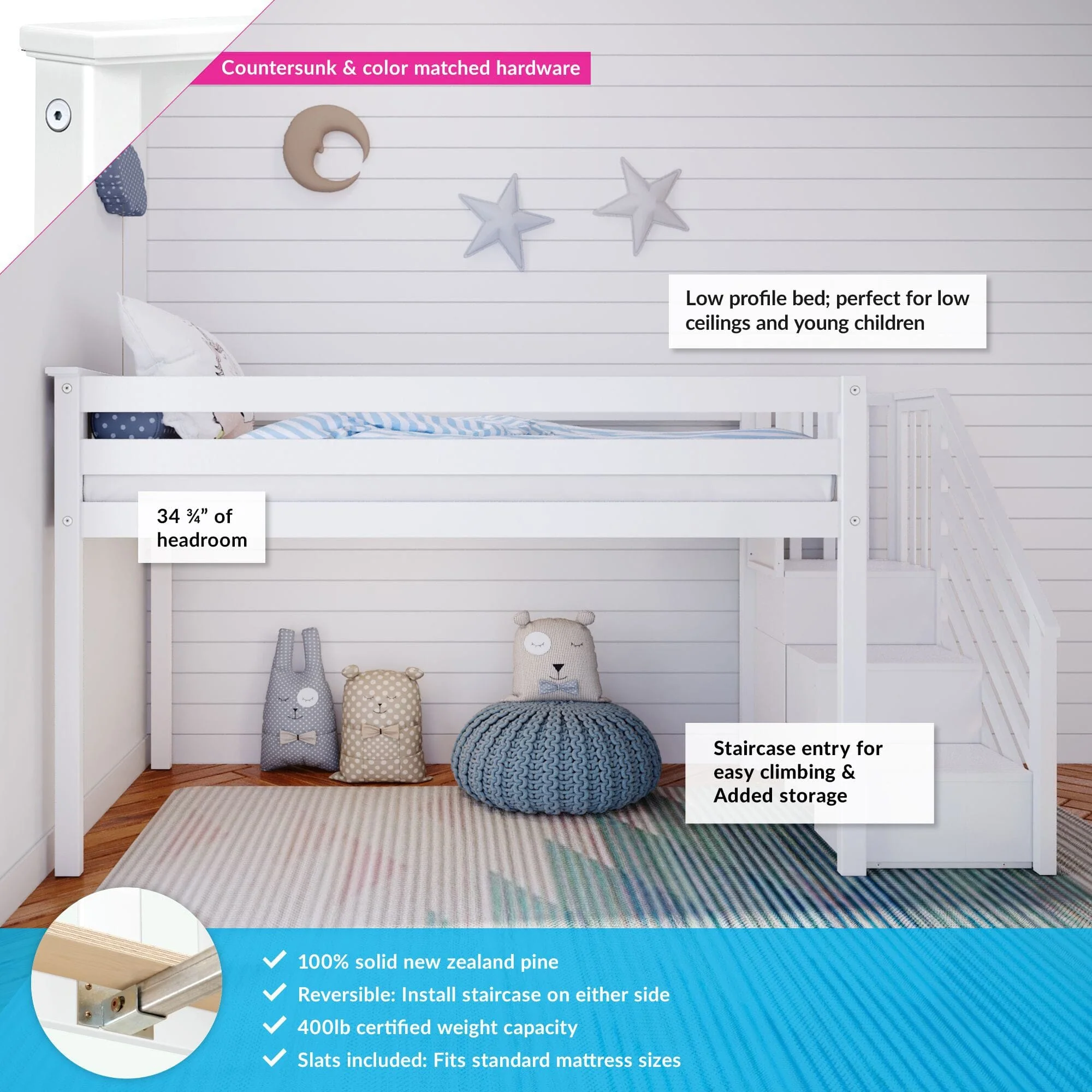 Twin Low Loft Bed With Stairs - Image 3
