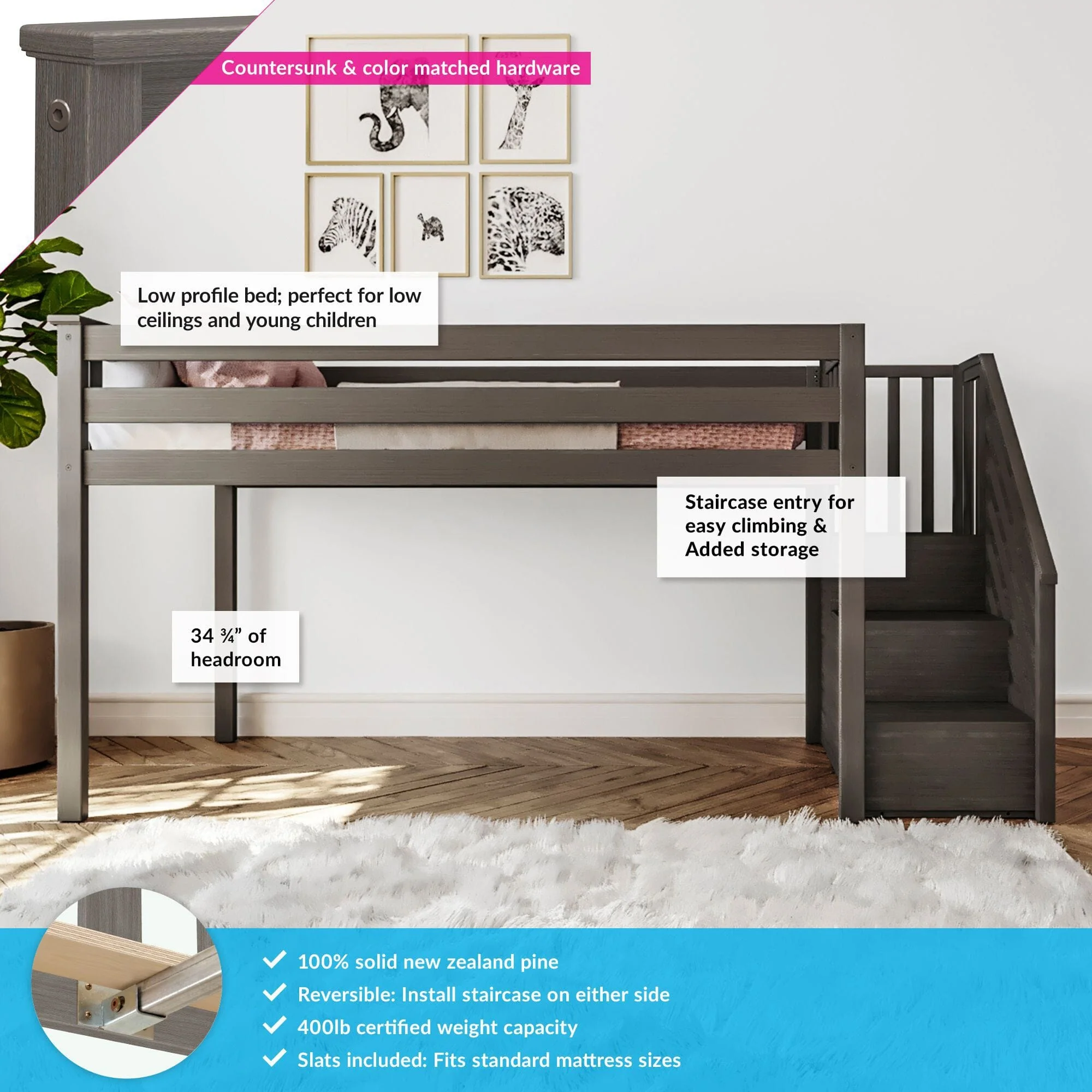 Twin Low Loft Bed With Stairs - Image 4