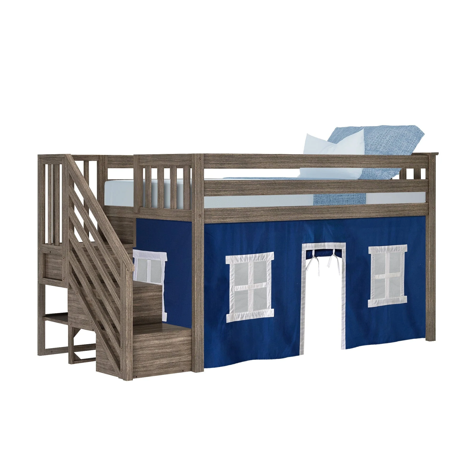 Twin-Size Low Loft with Stairs + Curtain - Image 18
