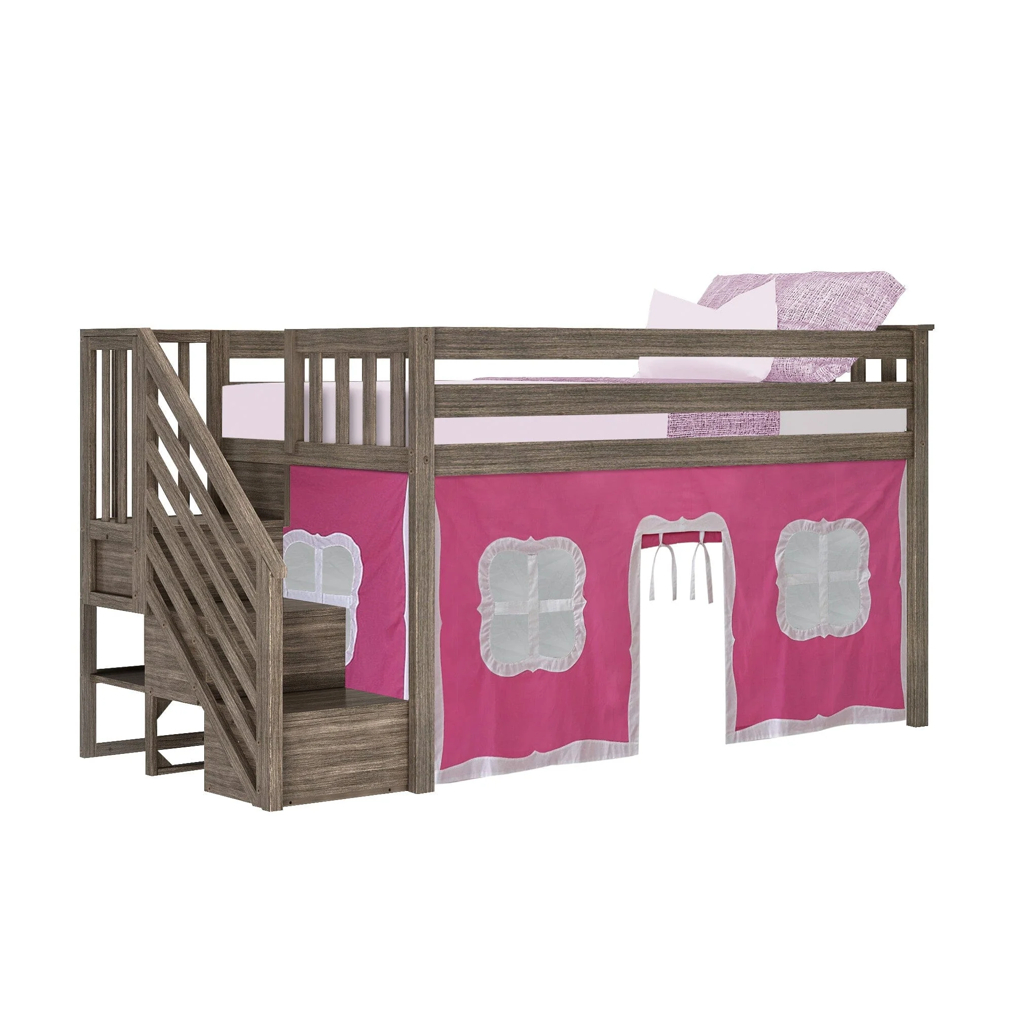 Twin-Size Low Loft with Stairs + Curtain - Image 20