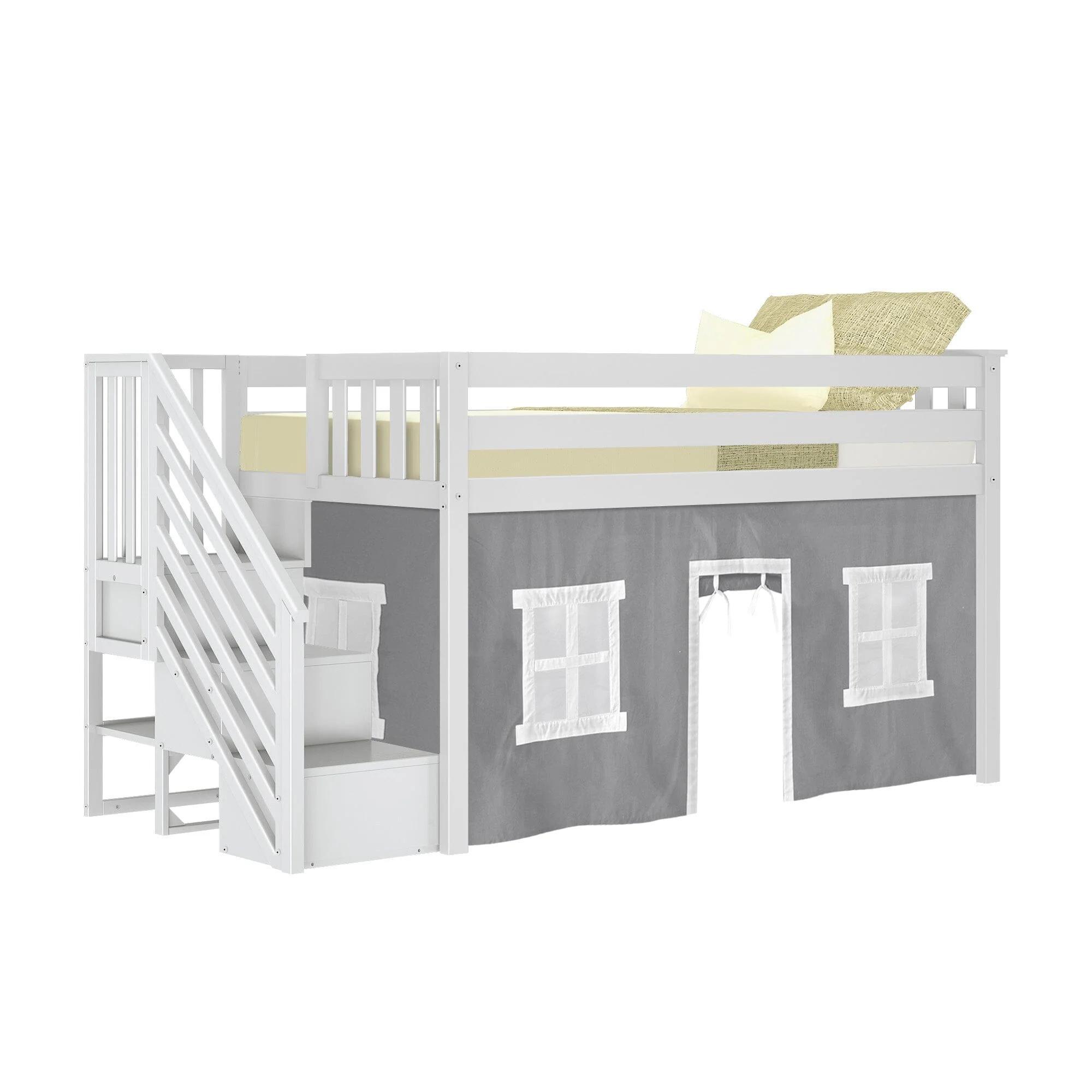 Twin-Size Low Loft with Stairs + Curtain - Image 21
