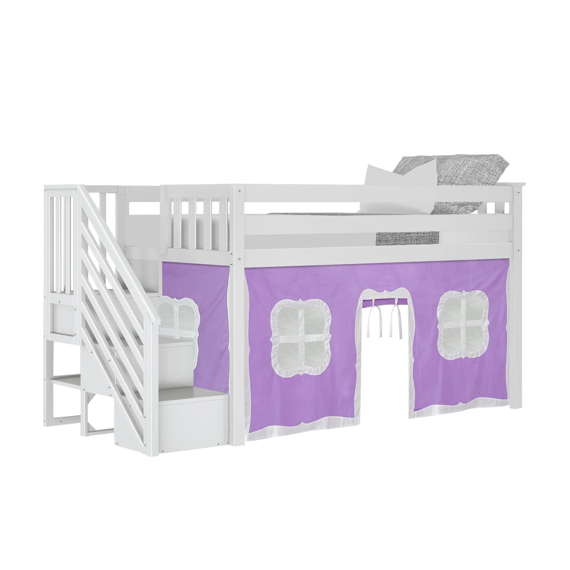 Twin-Size Low Loft with Stairs + Curtain - Image 22