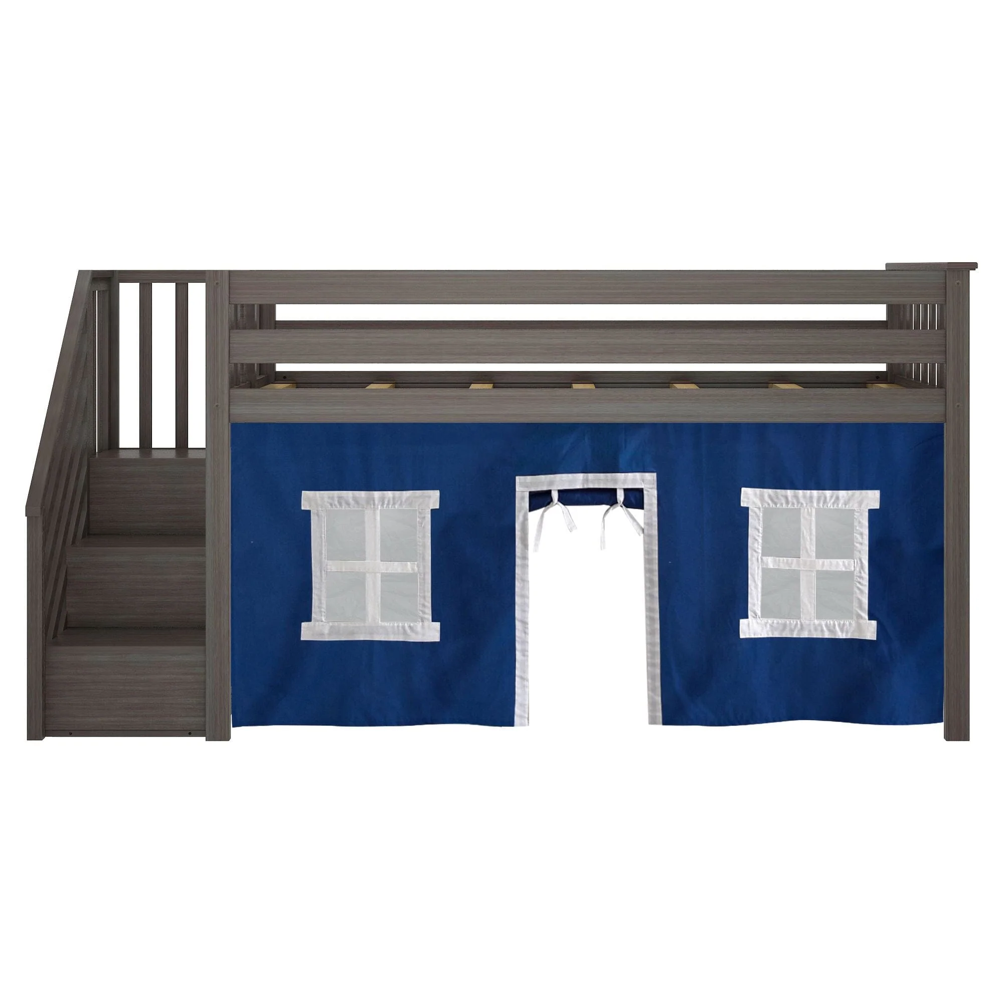 Twin-Size Low Loft with Stairs + Curtain - Image 26