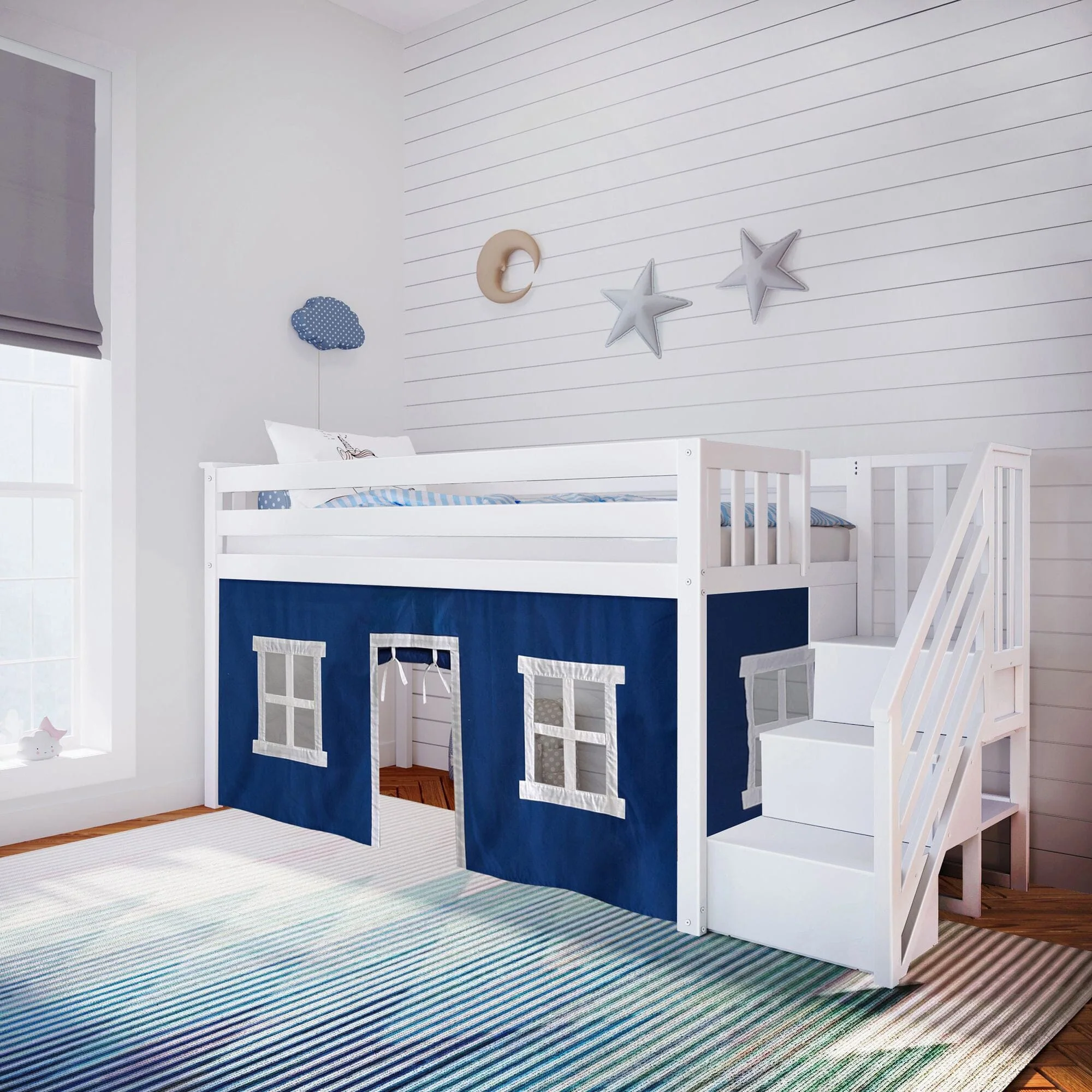Twin-Size Low Loft with Stairs + Curtain - Image 3