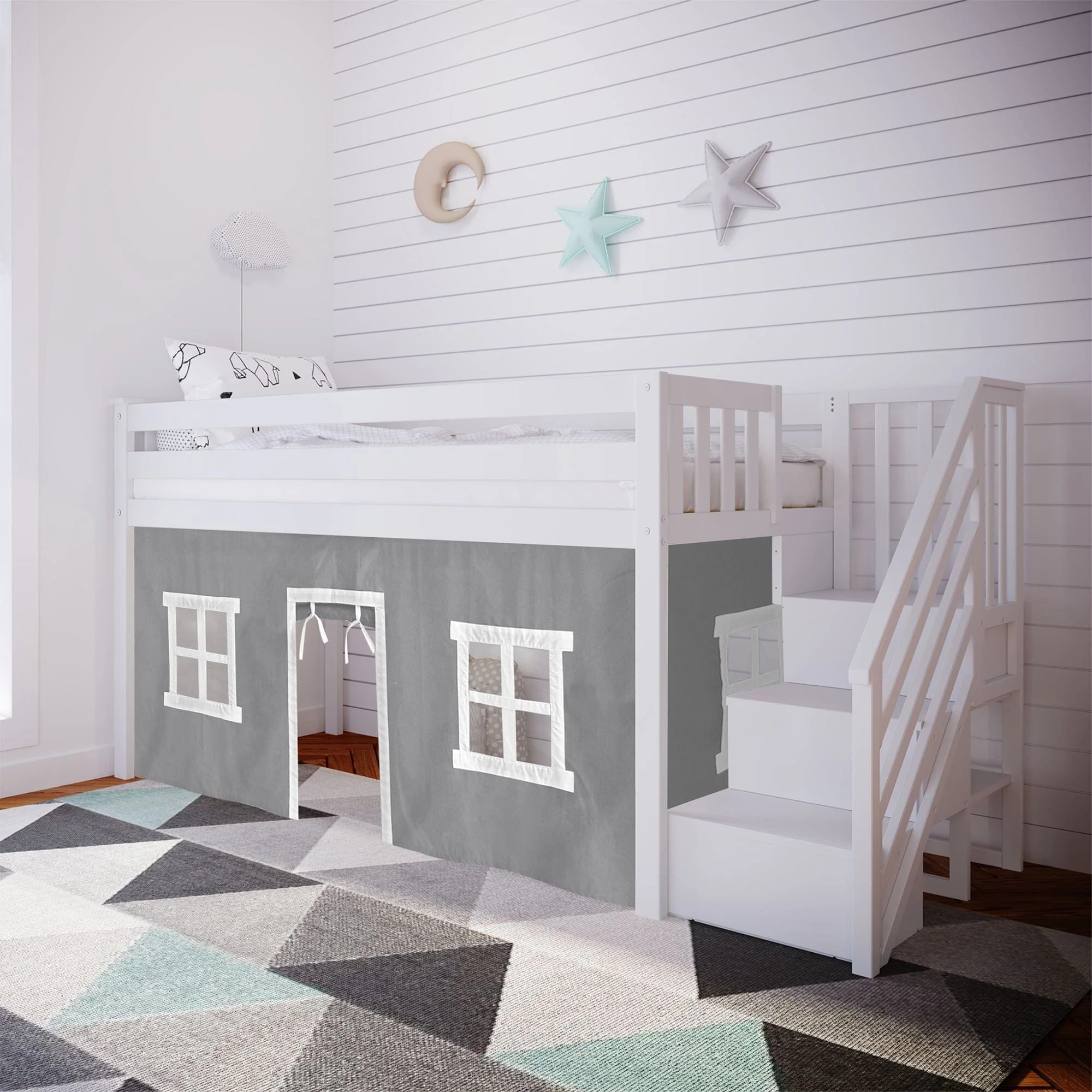 Twin-Size Low Loft with Stairs + Curtain - Image 5