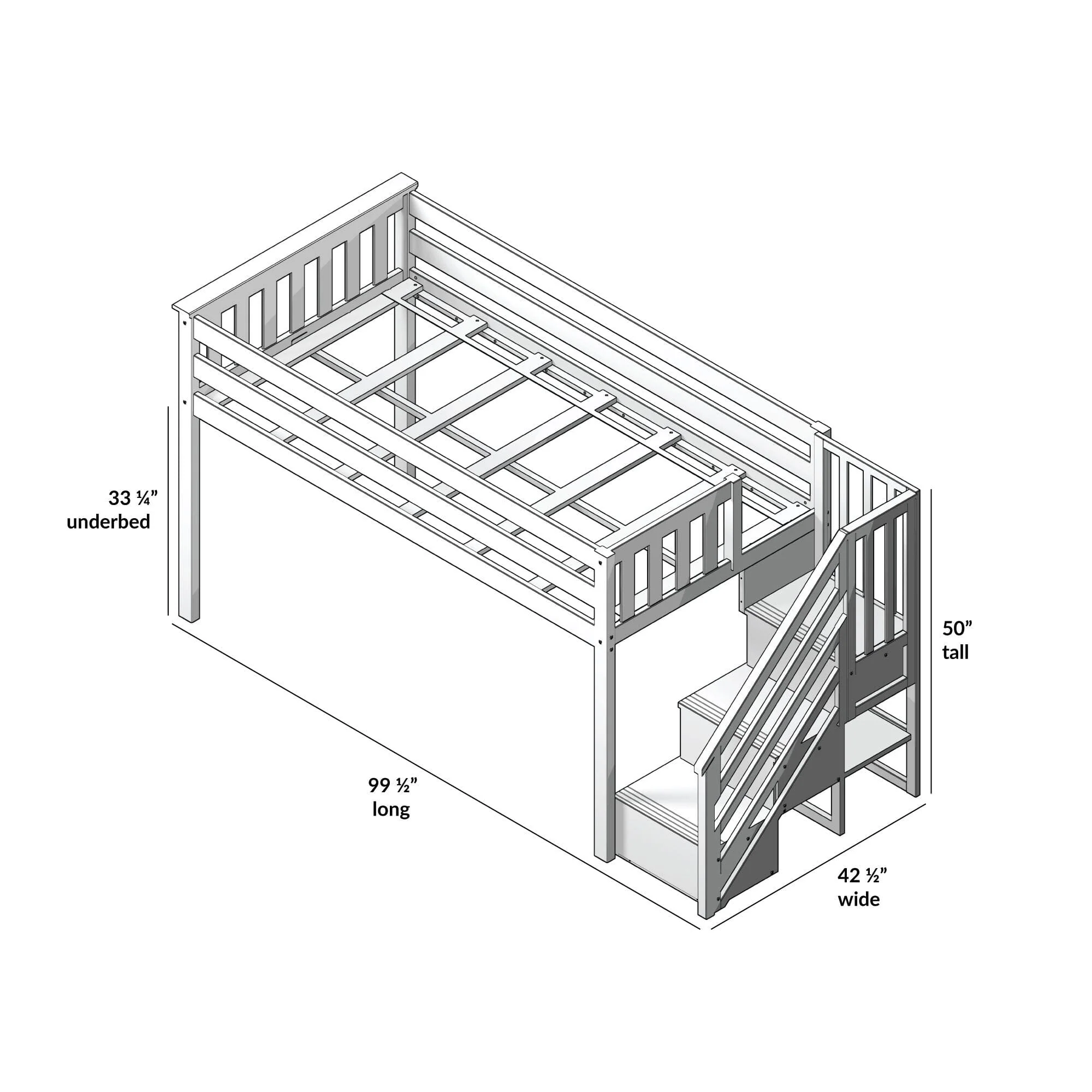 Twin-Size Low Loft with Stairs + Curtain - Image 54