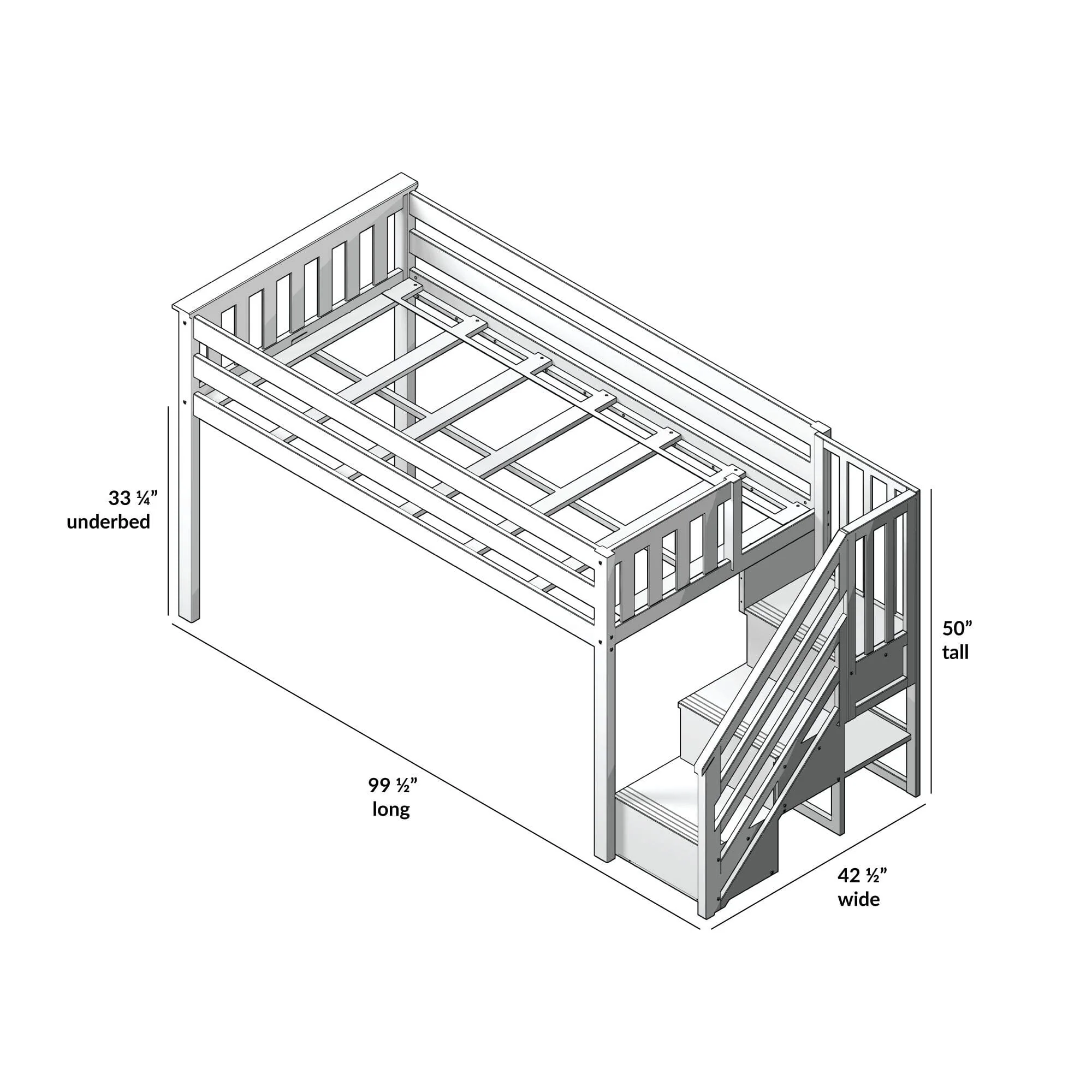 Twin-Size Low Loft with Stairs + Curtain - Image 55