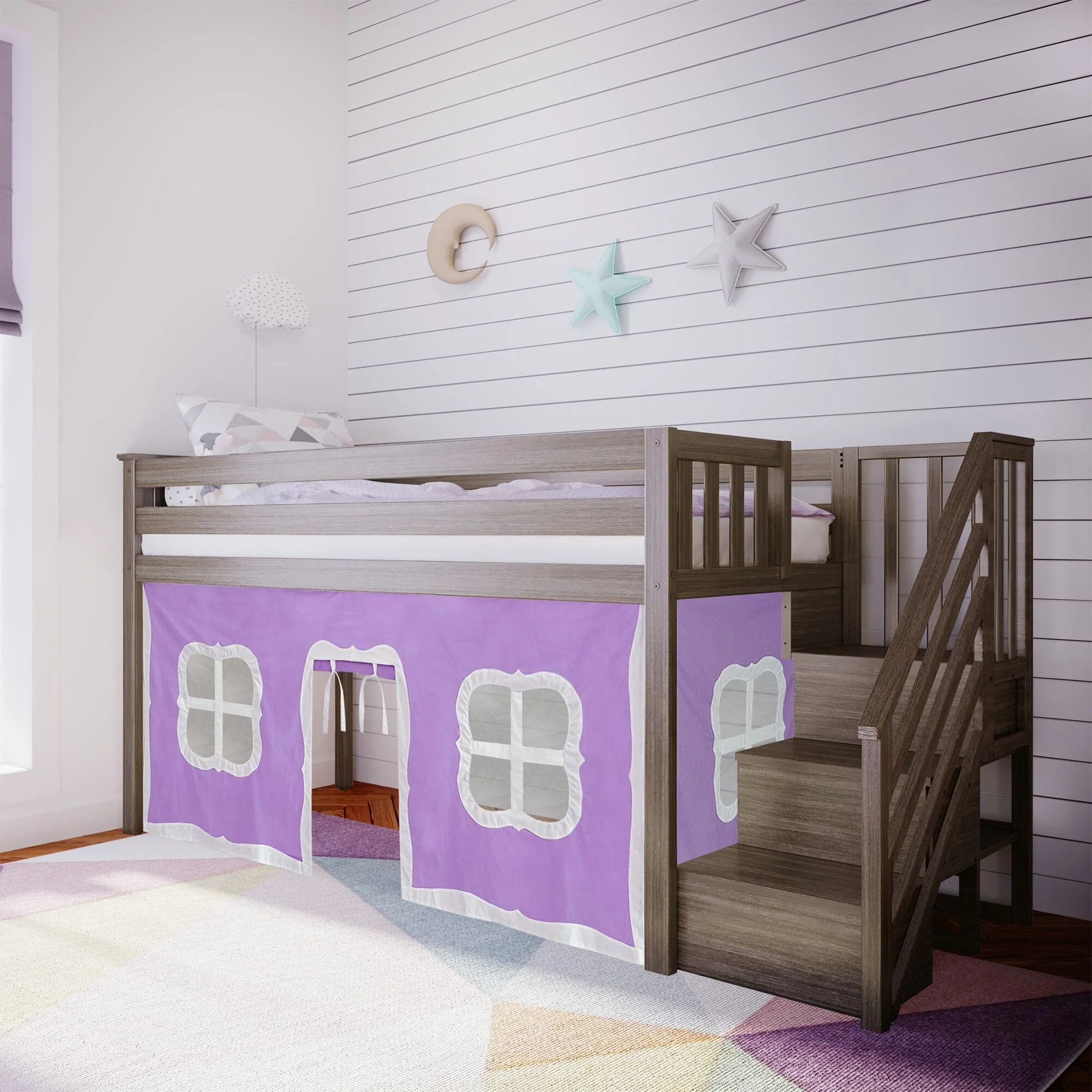 Twin-Size Low Loft with Stairs + Curtain - Image 8