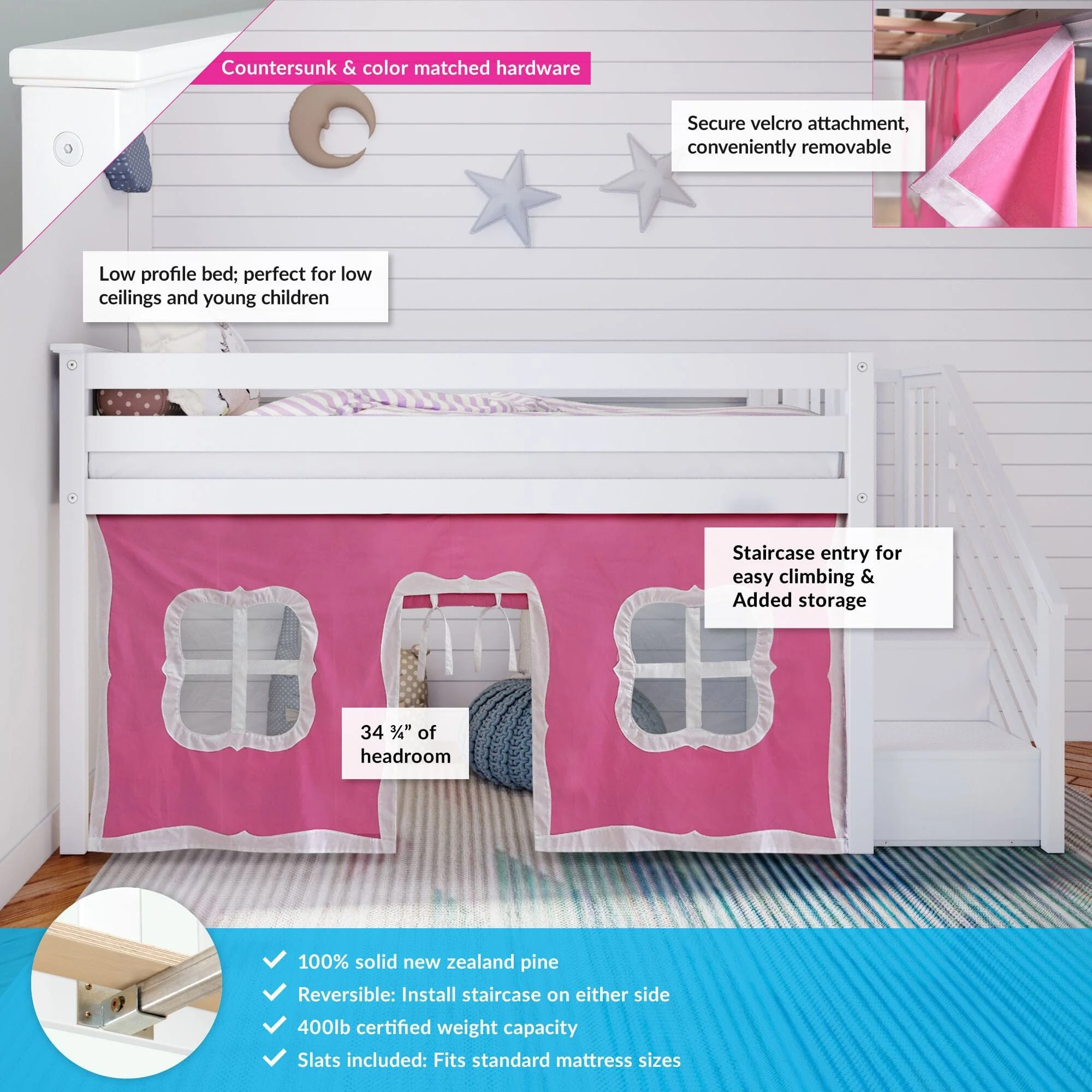 Twin-Size Low Loft with Stairs + Curtain - Image 9